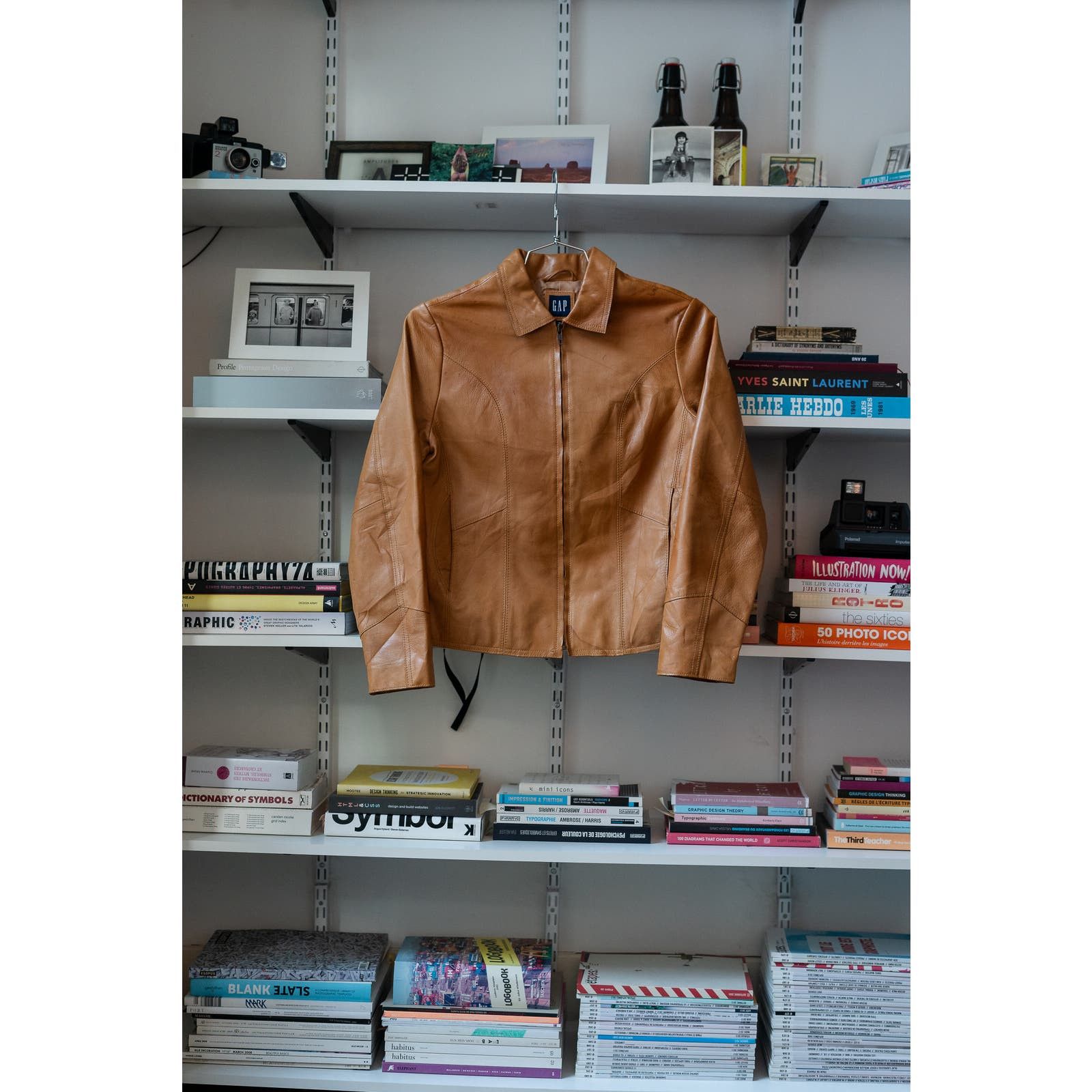 image of Gap Leather 90's Zip Up Jacket Light Brown, Women's (Size Medium)