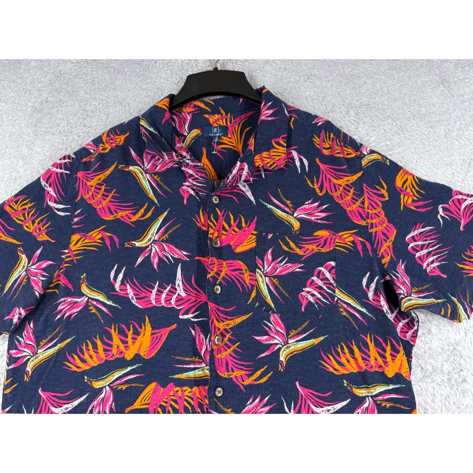 George George Shirt Men 2XL XXL Floral Hawaiian Beach Bird Of Paradise Pink Blue Orange Size US XXL / EU 58 / 5 - 4 Thumbnail