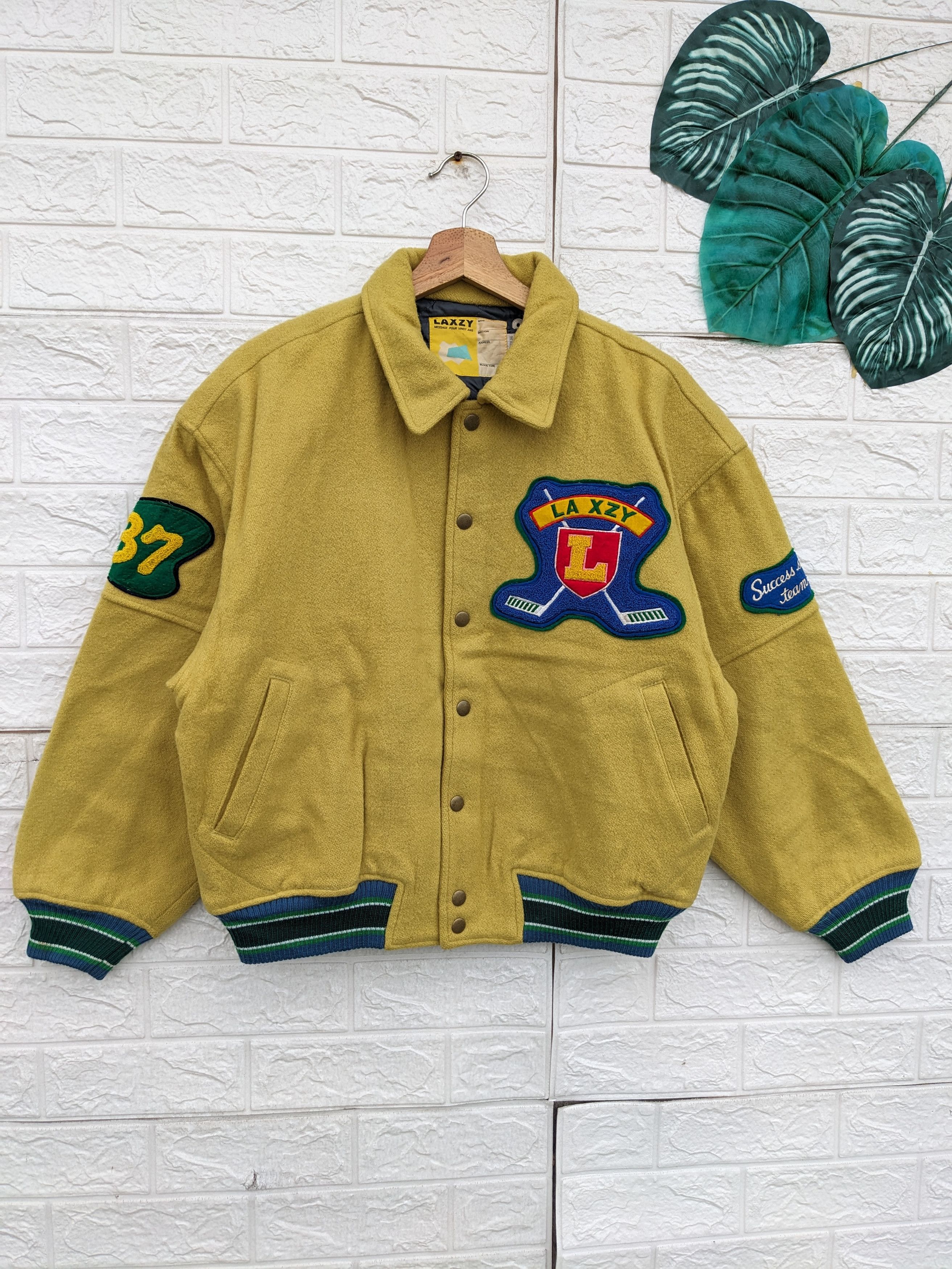 image of Vintage La Xzy Hockey Ice Bomber / Varsity Jacket in Mustard, Men's (Size Medium)