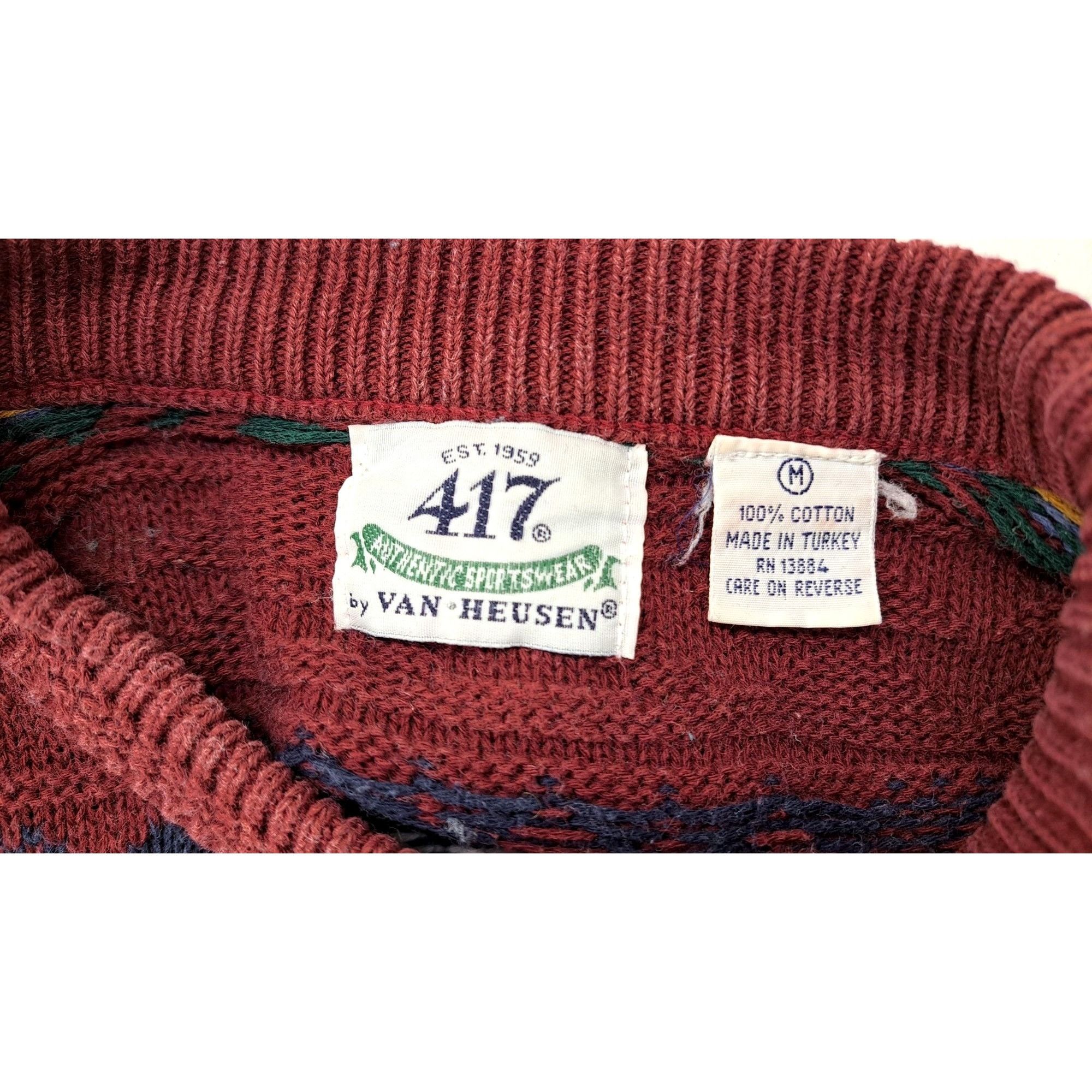 Van Heusen Vintage Van Heusen Sweater Men Medium Burgundy Red Geometric Size US M / EU 48-50 / 2 - 3 Thumbnail