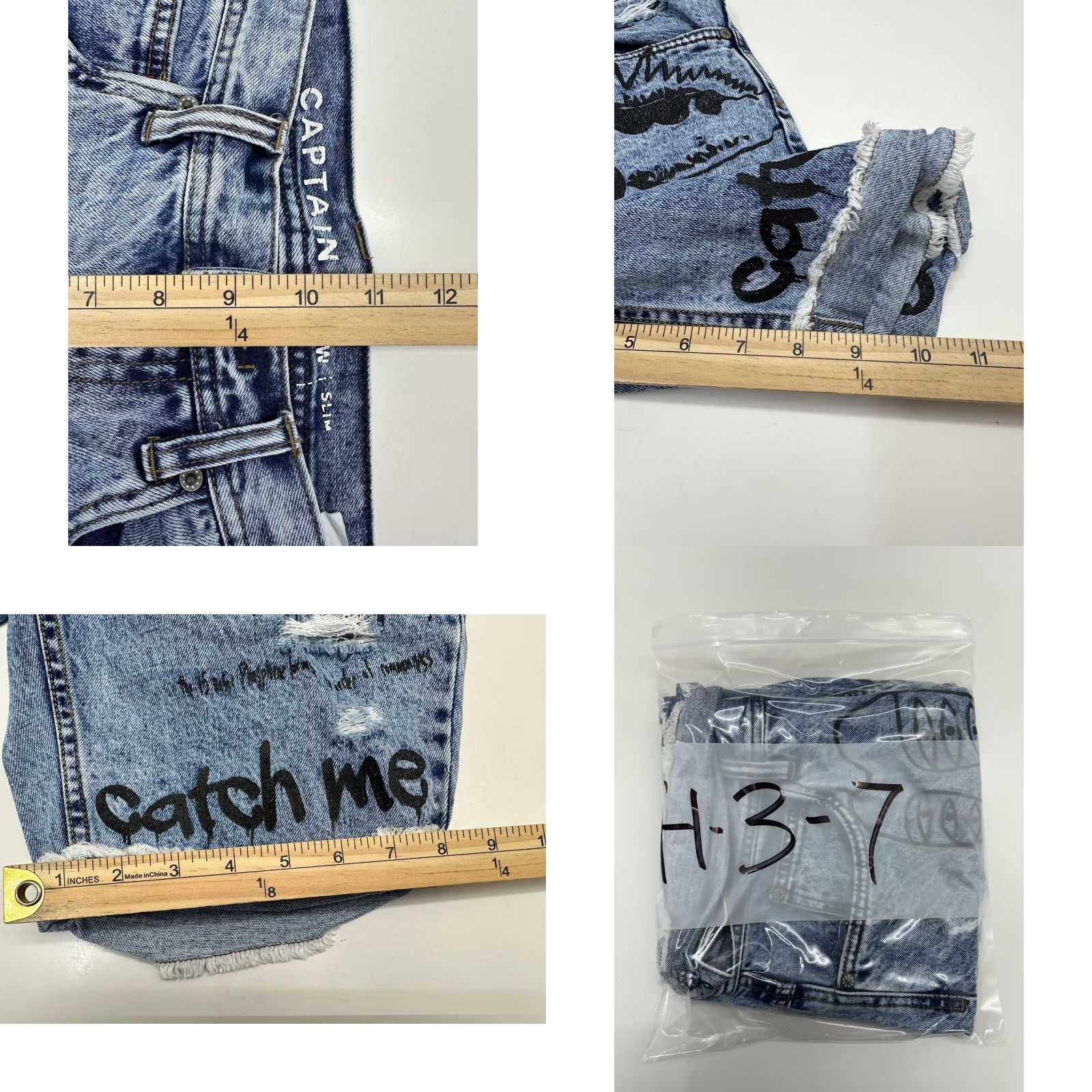 Denime Ninth Hall Captain Mens Jeans Shorts Size 30 Slim Scribbles Denim Bermuda Casual 5-Pocket Zip Button Logo Zipper Blue Cotton Flat Front Slim Sit Mens Size US 30 / EU 46 - 8 Thumbnail