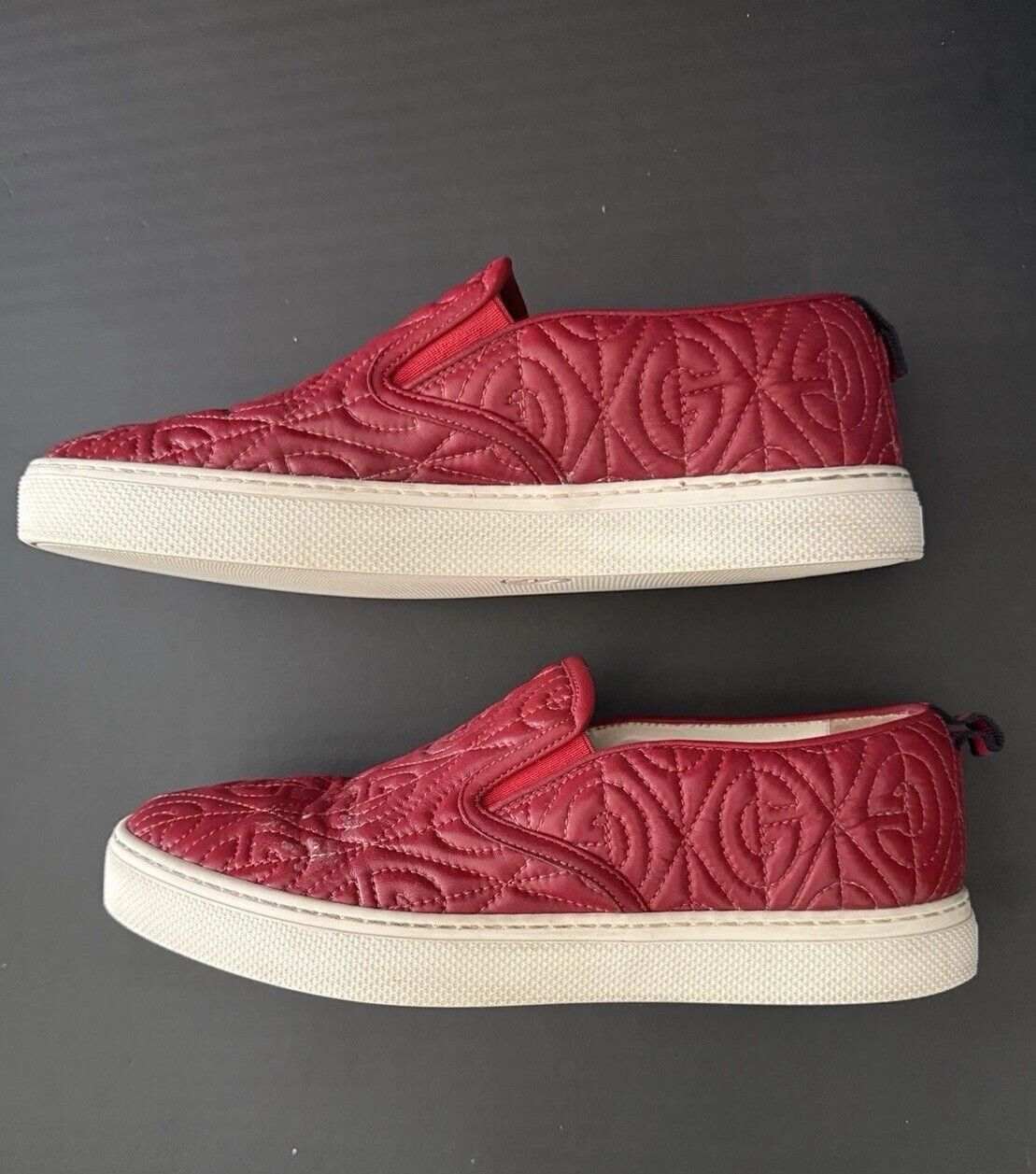 Gucci Dublin Rhombus Quilted Red GG Leather Slip On Sneakers Size US 6.5 / EU 39-40 - 4 Thumbnail