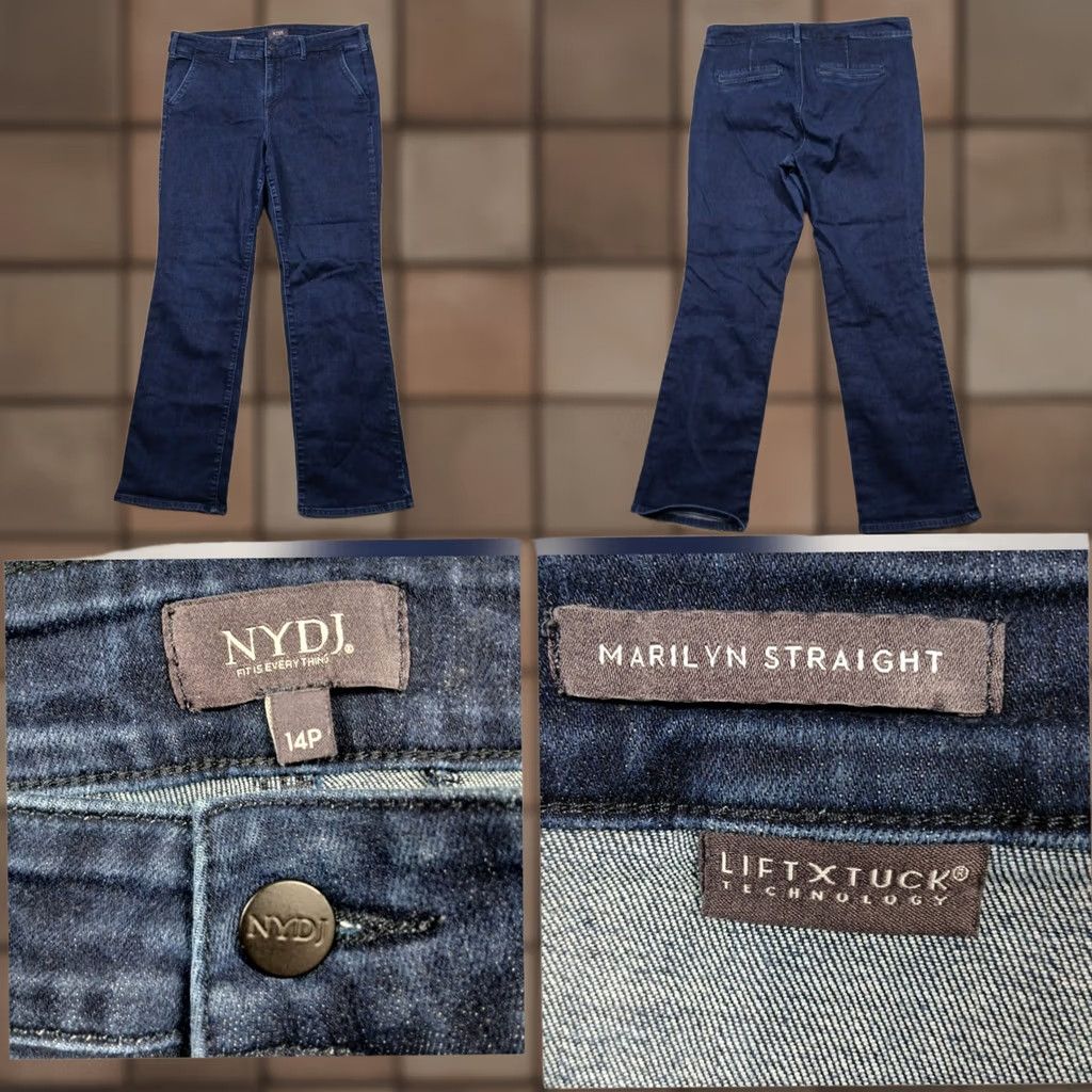 NYDJ VINTAGE NYDJ Marilyn Straight Jeans Womens 14P Dark Wash Lift Tuck Stretch Size 36" / US 14 / IT 50 - 1 Thumbnail
