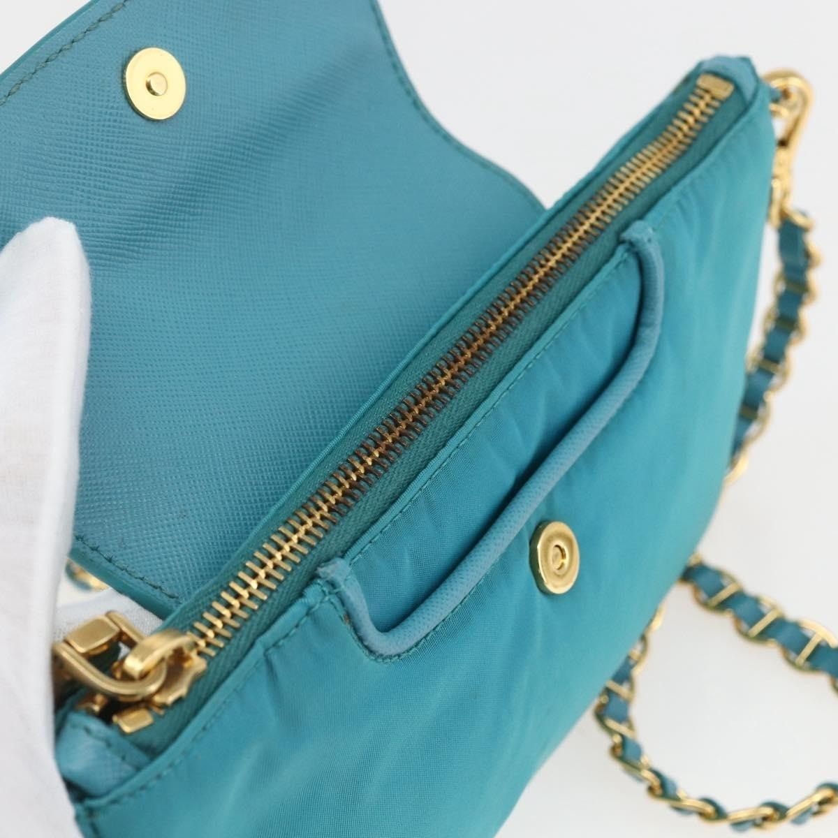 Prada Prada Nylon Chain Shoulder Bag Turquoise Size ONE SIZE - 4 Thumbnail