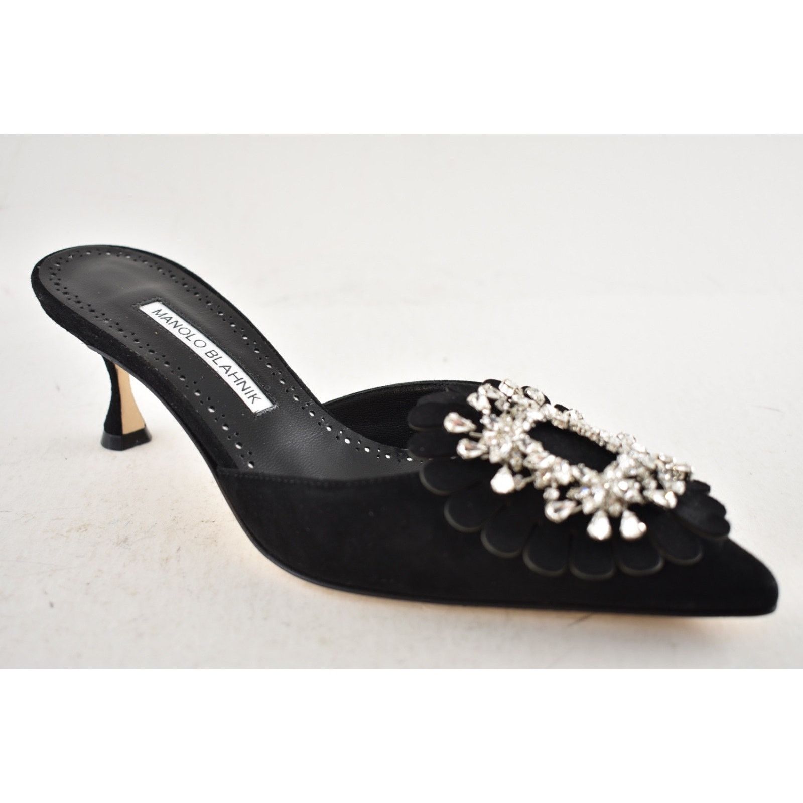 Manolo Blahnik Manolo Blahnik Shogmu 50 Black Suede Jewel Crystal Kitten Size US 7 / IT 37 - 6 Thumbnail