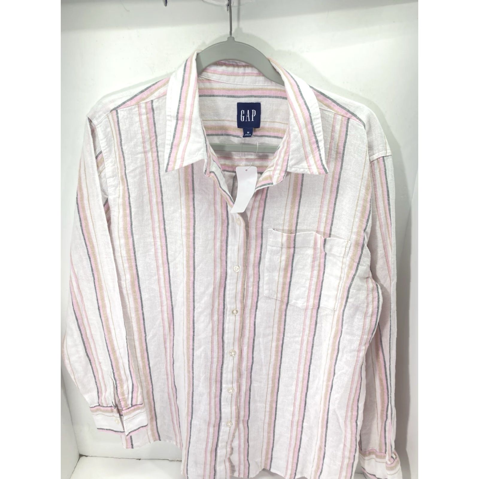 Gap **Women's Gap Linen Pink Stripe Button-Up Long Sleeve Shirt** User: Women's Gap Linen Pink Stripe Button-Up Long Sleeve Shirt Size M / US 6-8 / IT 42-44 - 2 Thumbnail