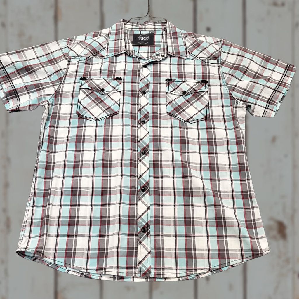 Vintage VINTAGE Havelock Shirt Men’s 2XL Short Sleeve Black Snap Plaid Gray Red Blue Buckle Size US XXL / EU 58 / 5 - 1 Thumbnail