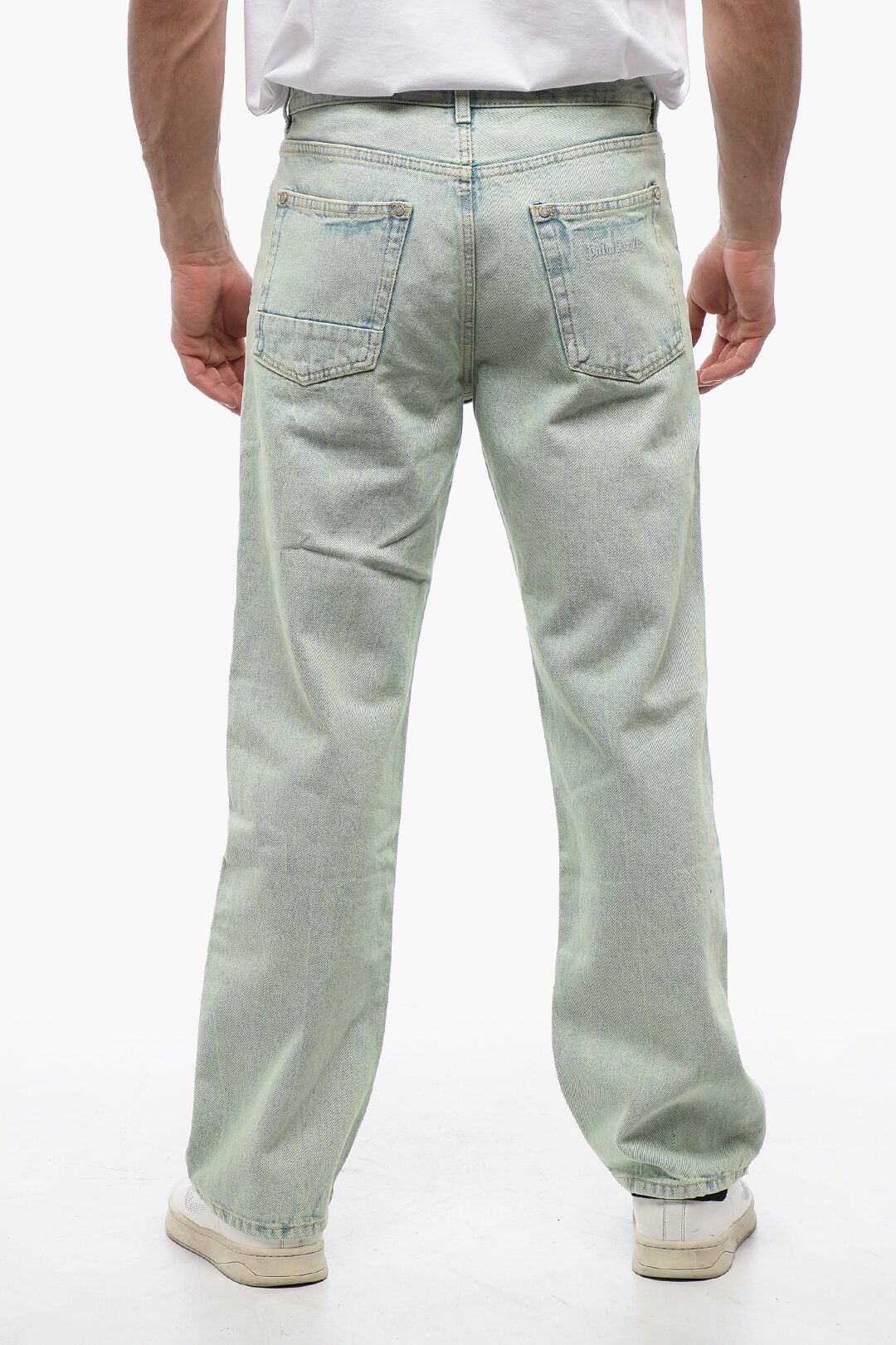 Palm Angels og1mm0825 Straight Fit Overdye Logo Denim in Light Blue Size US 33 - 2 Thumbnail