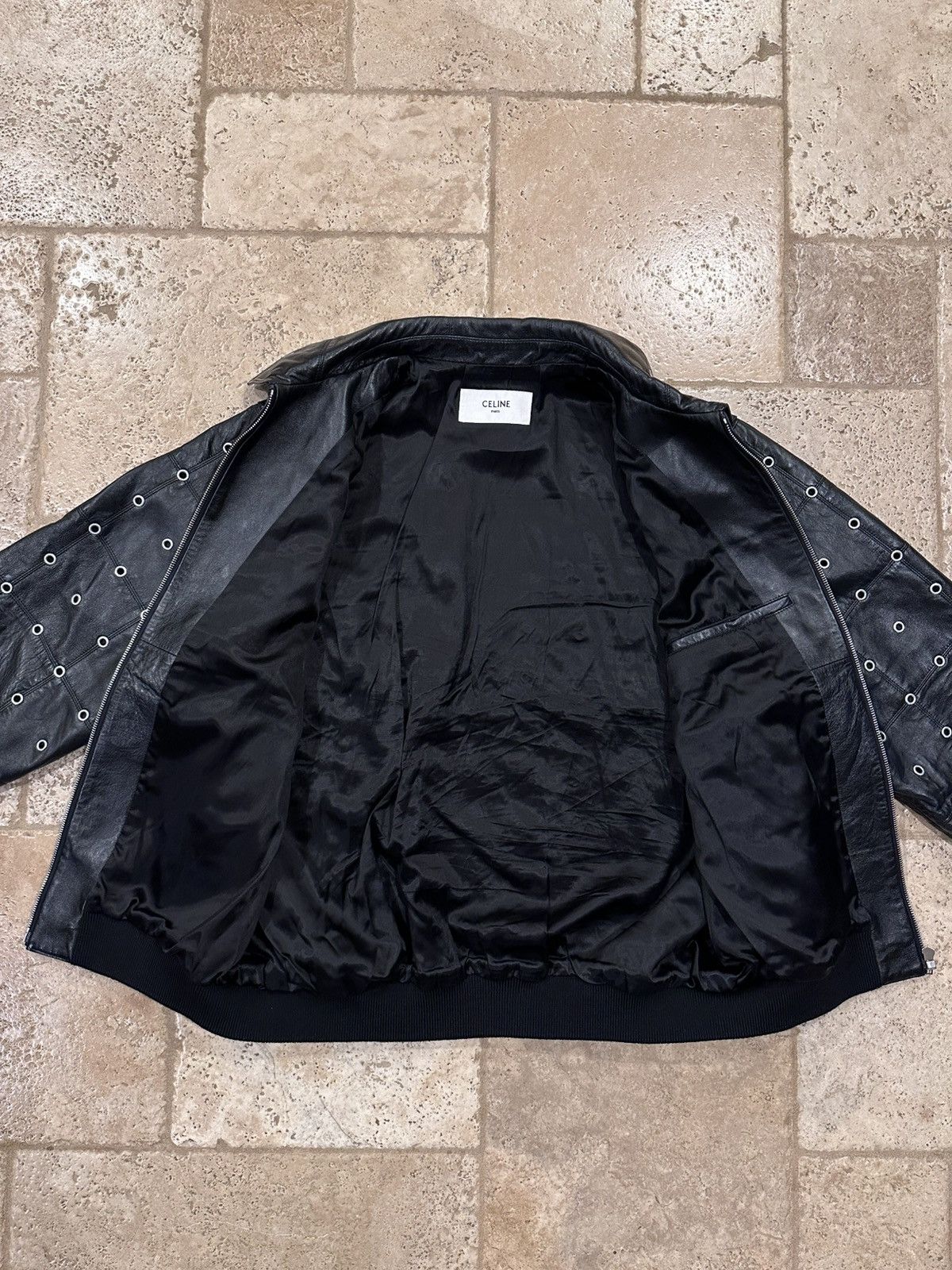 Celine × Hedi Slimane Celine x Hedi FW22 Leather Eyelet Cut-Out Stud Patch Jacket Size US L / EU 52-54 / 3 - 9 Thumbnail