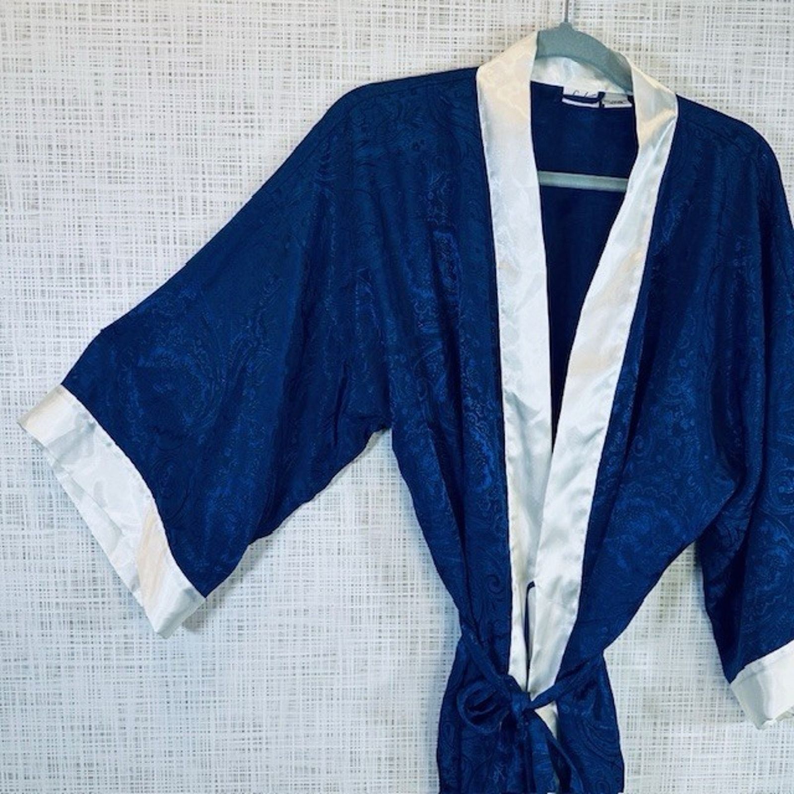 Other Sedu Robe w/Belt OSFM, Short Navy/White Polyester Vintage Size ONE SIZE - 8 Thumbnail