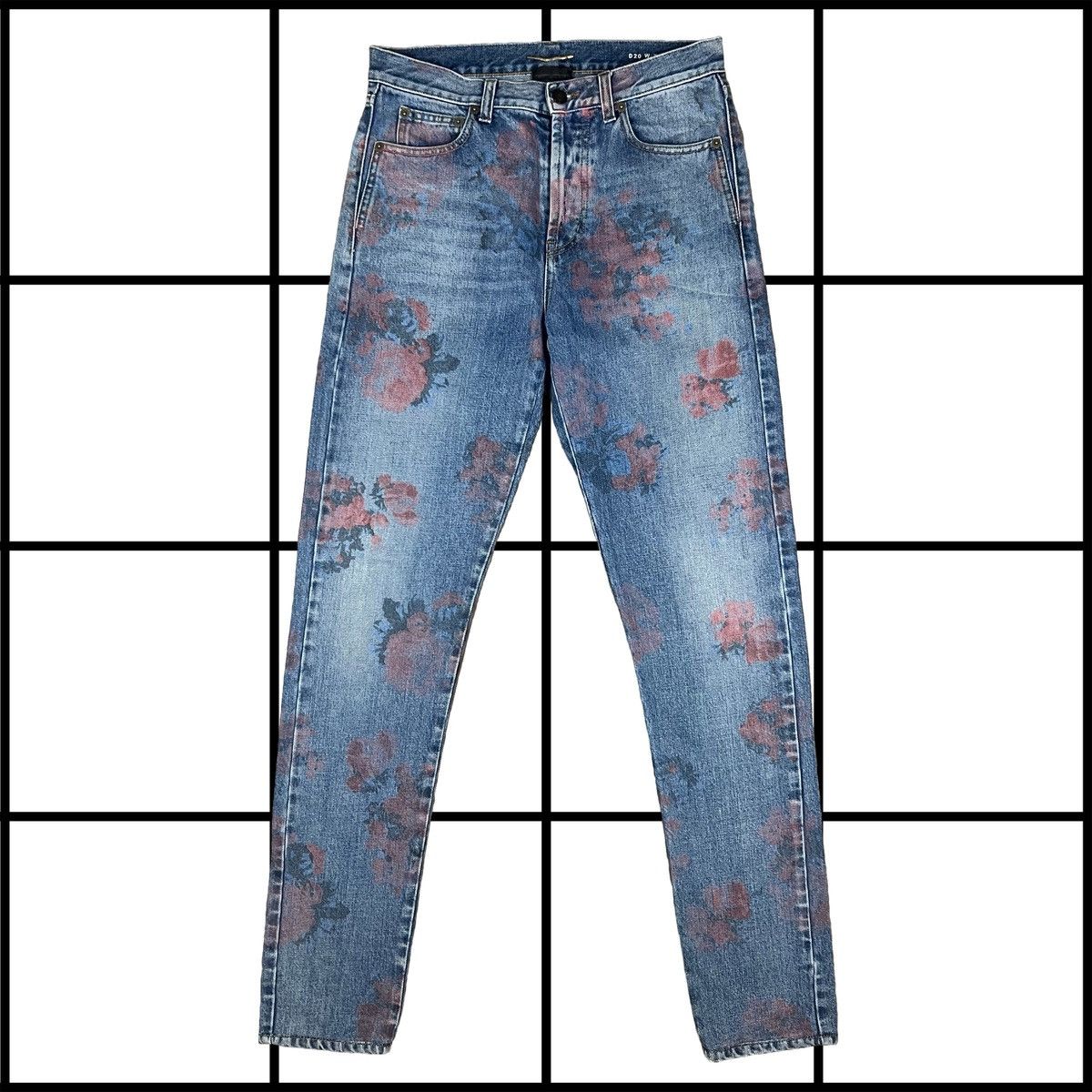 [ SS18 Saint Laurent Floral/Roses Print Slim Denim Jeans ]