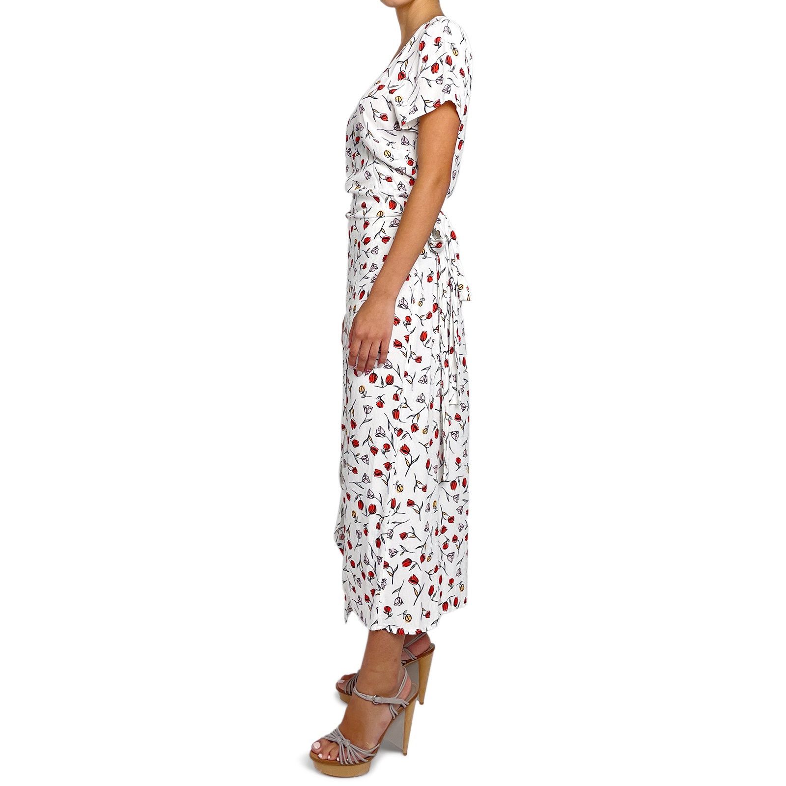 BEC + BRIDGE White Wrap Dress with Red Flowers Size L / US 10 / IT 46 - 4 Thumbnail