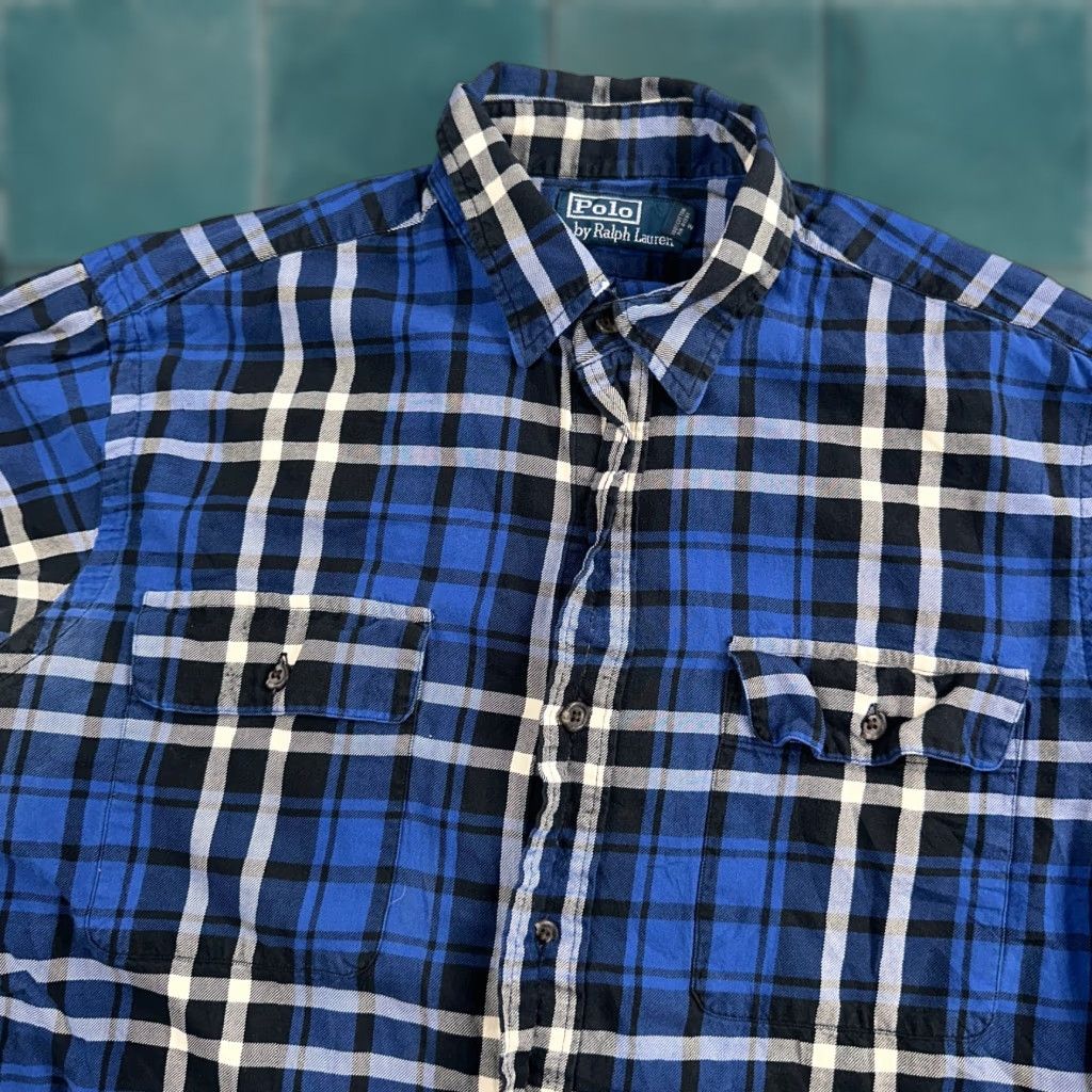 Polo Ralph Lauren VINTAGE Polo Ralph Lauren Oxford Shirt Plaid Stripe Button-Down Blue Mens M 100% Cotton Casual Business 90s Size US M / EU 48-50 / 2 - 1 Thumbnail