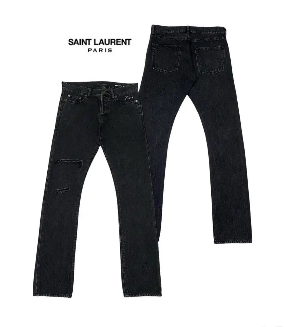 Saint Laurent Paris Saint Laurent Distressed Black Denim Pants Size US 28 / EU 44 - 1 Thumbnail