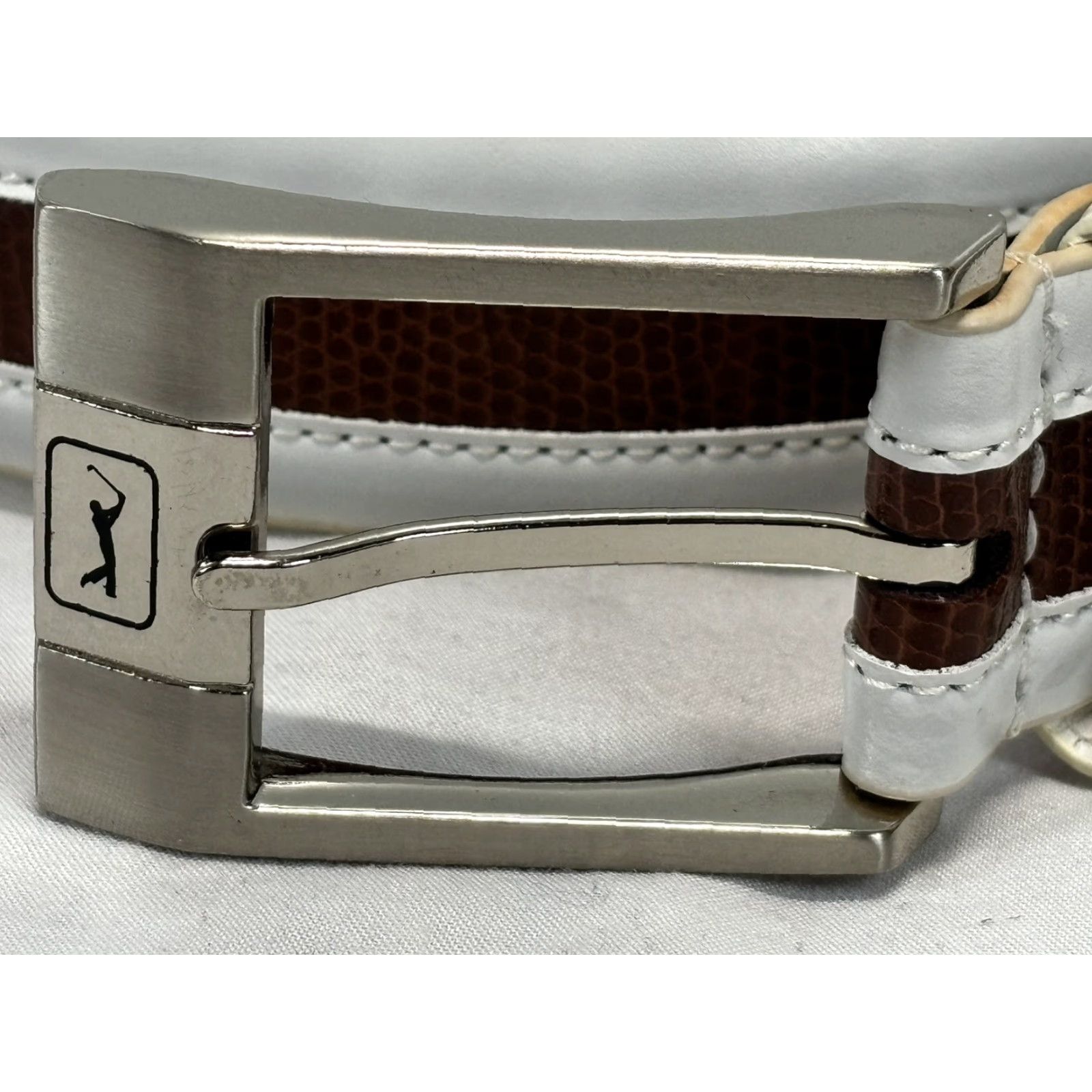 PGA Tour VINTAGE PGA Tour Belt Leather Men 36 White Brown Belt, Leather, PGA Tour, Men, 36, Brown White, Holes wear (as-is) Size 36 - 3 Thumbnail