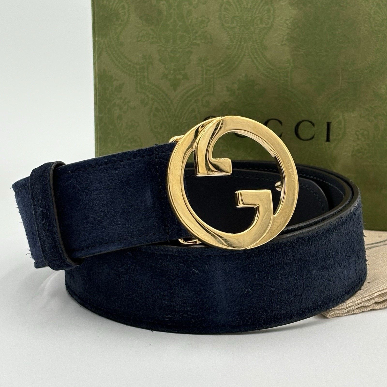 Gucci Gucci Belt GG Interlocking Buckle Suede & Leather ' Blue ' Size 40 - 1 Thumbnail