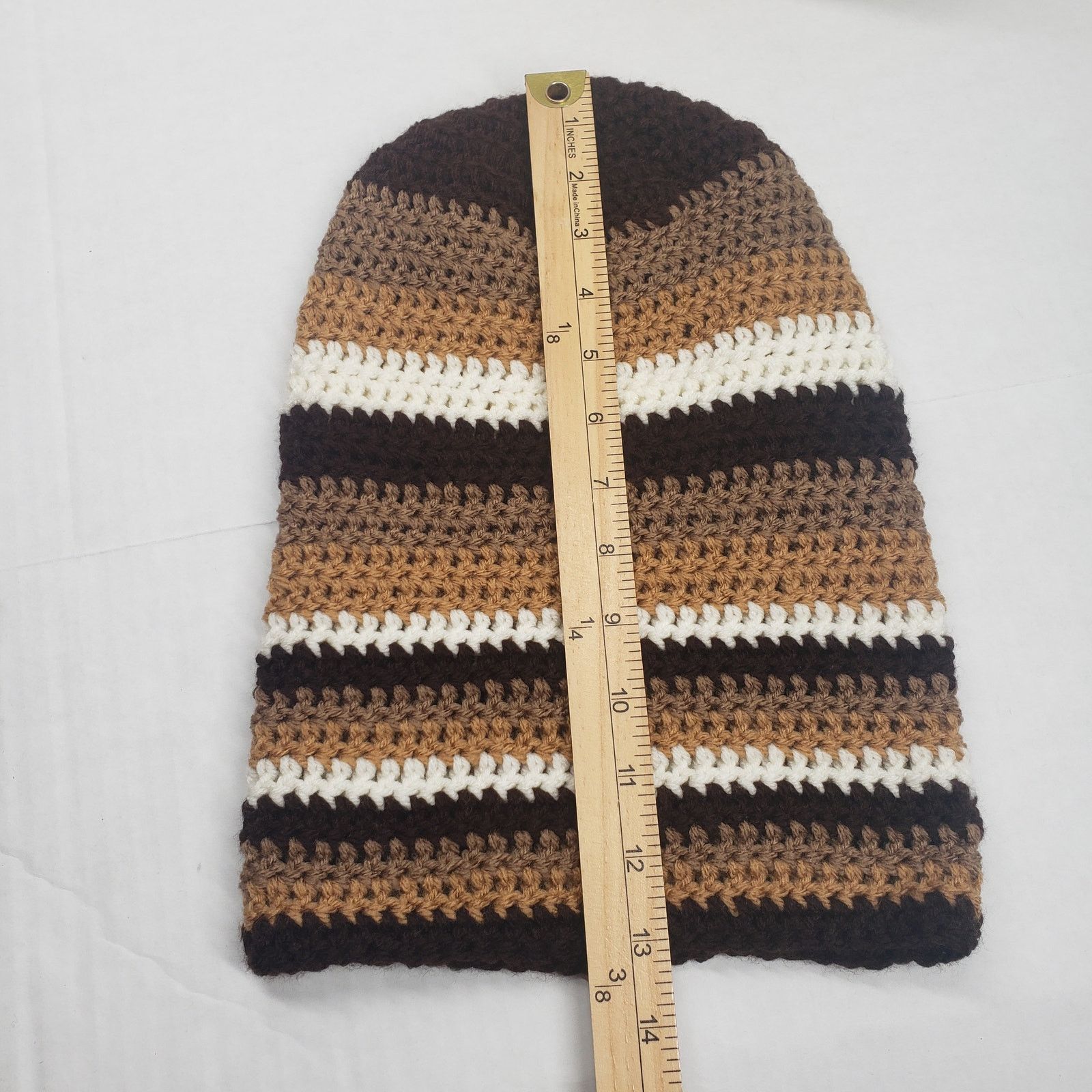 Handmade Crochet Slouchy Beanie Hat Brown Striped Handmade Dreadlock Size ONE SIZE - 14 Thumbnail