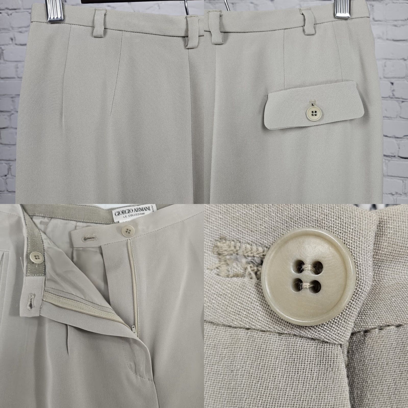 VINTAGE ARMANI Dress Pants Women 24 in 28 in Beige Silk Blend Lined Pockets 90s Italy 4