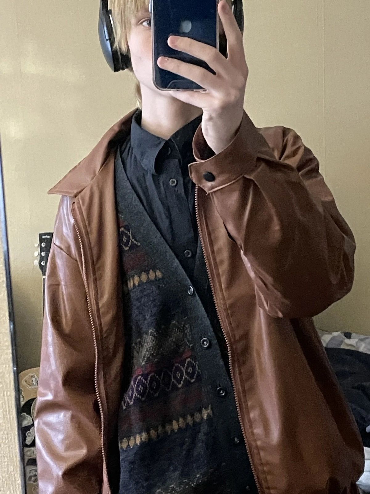 Vintage Motorcycle PU leather retro loose bomber jacket zipper y2k Size US L / EU 52-54 / 3 - 8 Thumbnail