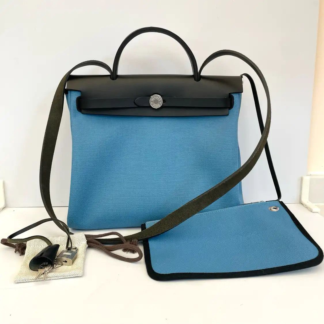 Hermes Hermes Herbag 31 new denim blue canvas shoulder bag silver hardware W sub-pocket Size ONE SIZE - 1 Thumbnail