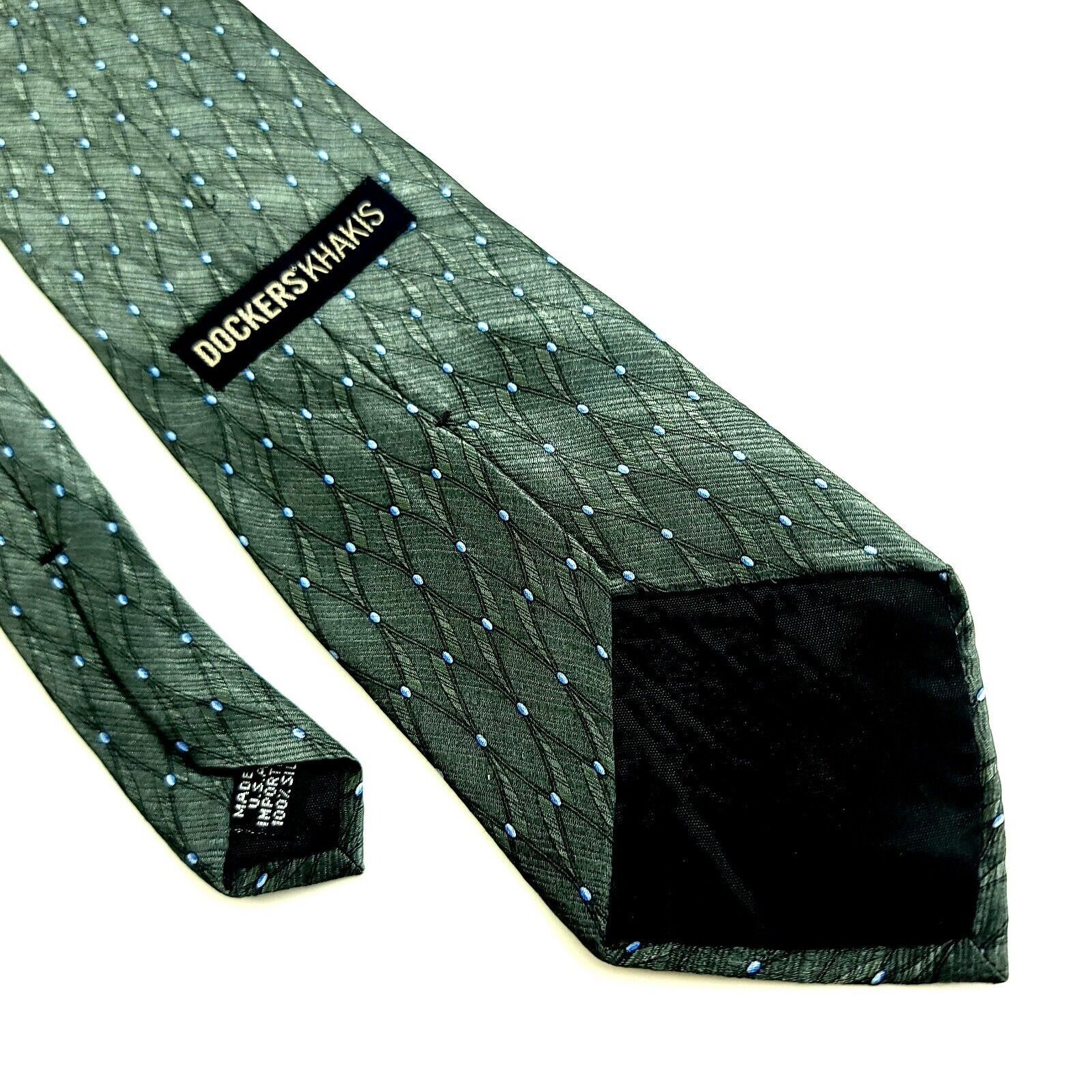 Dockers Dockers Khakis Green Blue Geometric Metallic Print Silk Tie Size ONE SIZE - 5 Thumbnail