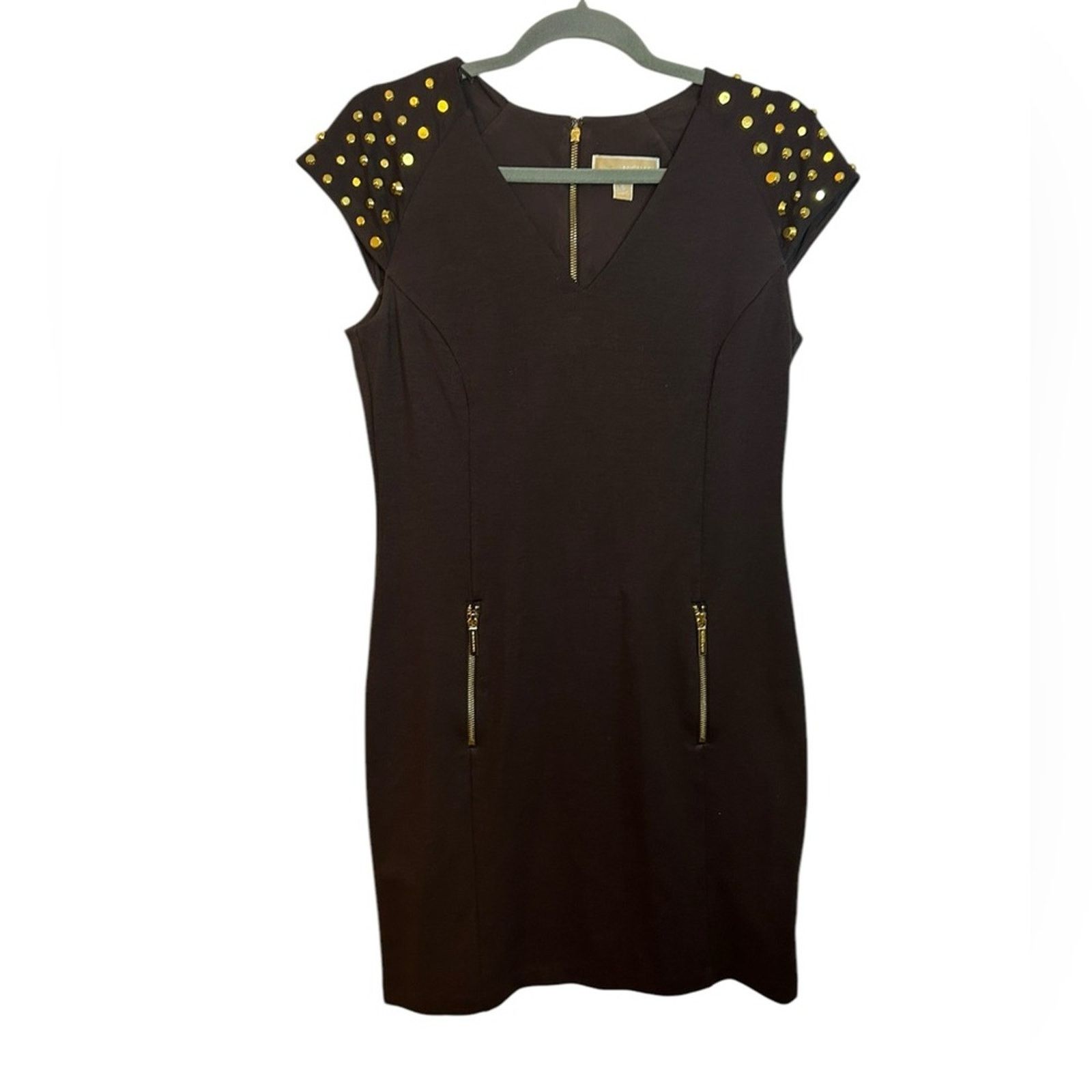 Michael Kors Michael Michael Kors Brown and Gold Studded Cap Sleeve Dress |  Grailed