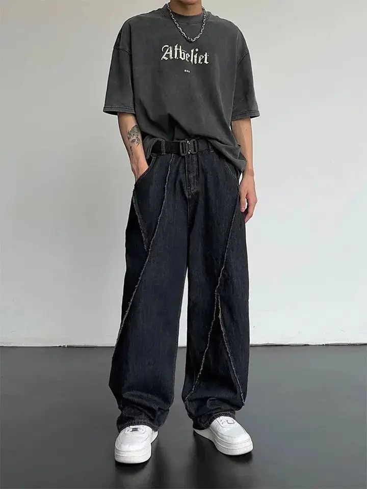 Japanese Brand Frayed Hip-hop Jeans Torn Patchwork Trousers Loose Casual Size US 34 / EU 50 - 2 Thumbnail