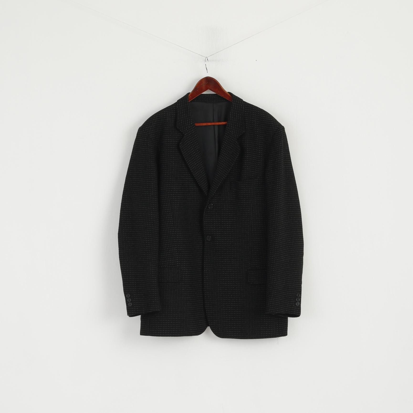 Vintage Messori Men 54 44 Blazer Black Wool Nylon Italy 6416 Size 44R - 2 Thumbnail