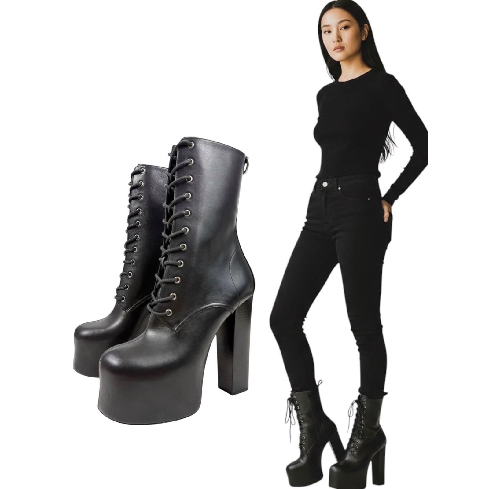 Saint Laurent Paris New Saint Laurent Cherry Lace Up Leather  display picture 1