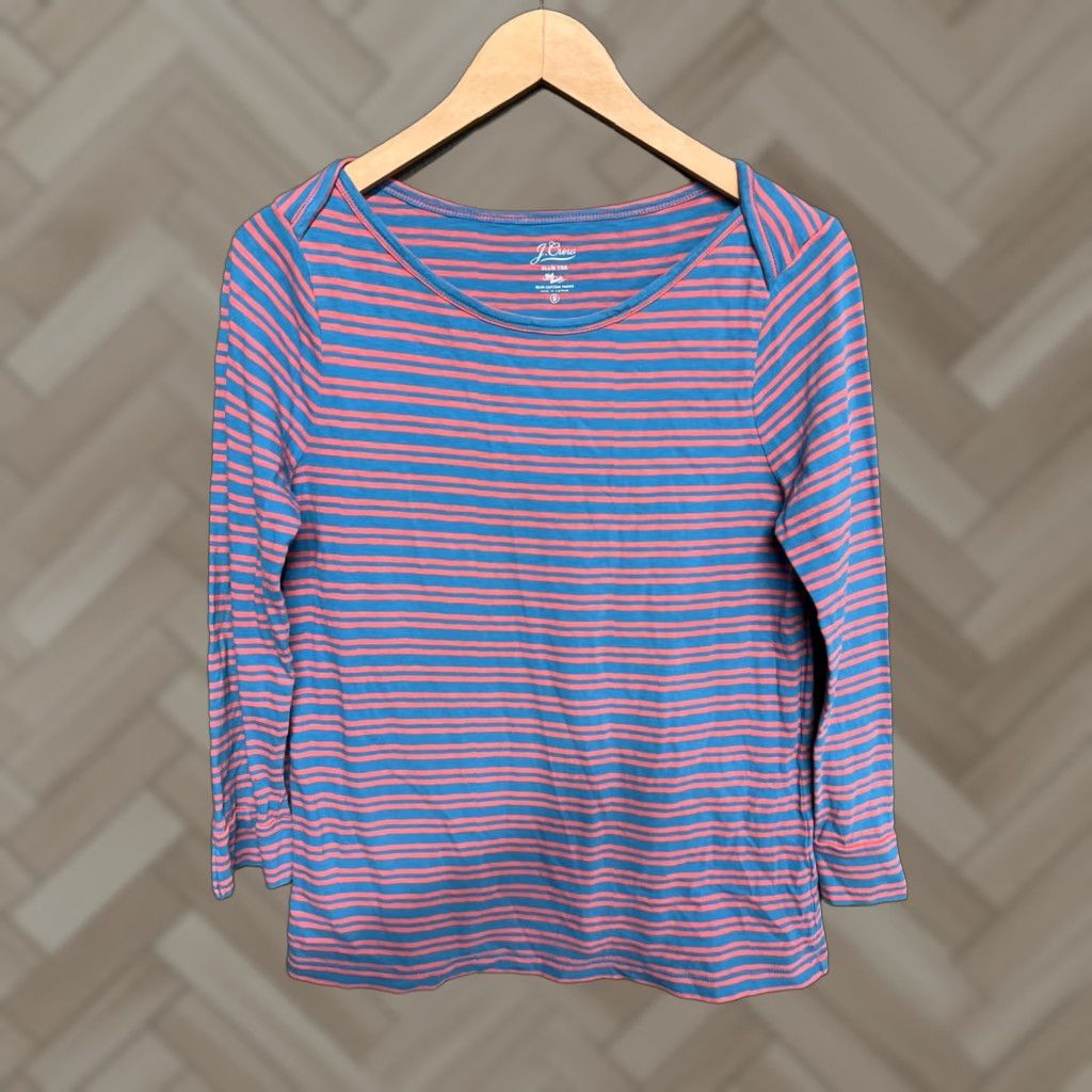 J.Crew J.CREW T-Shirt Long Sleeve Striped Cotton Knit Womens Small Blue Size S / US 4 / IT 40 - 1 Thumbnail