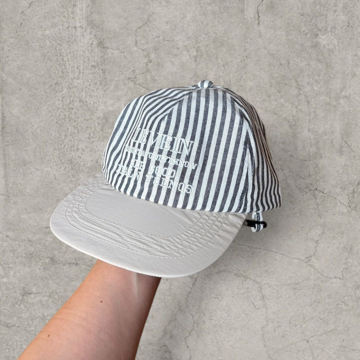 Japanese Brand Cool vintage style cap, white blue/grey stripes. One size Size ONE SIZE - 1 Thumbnail
