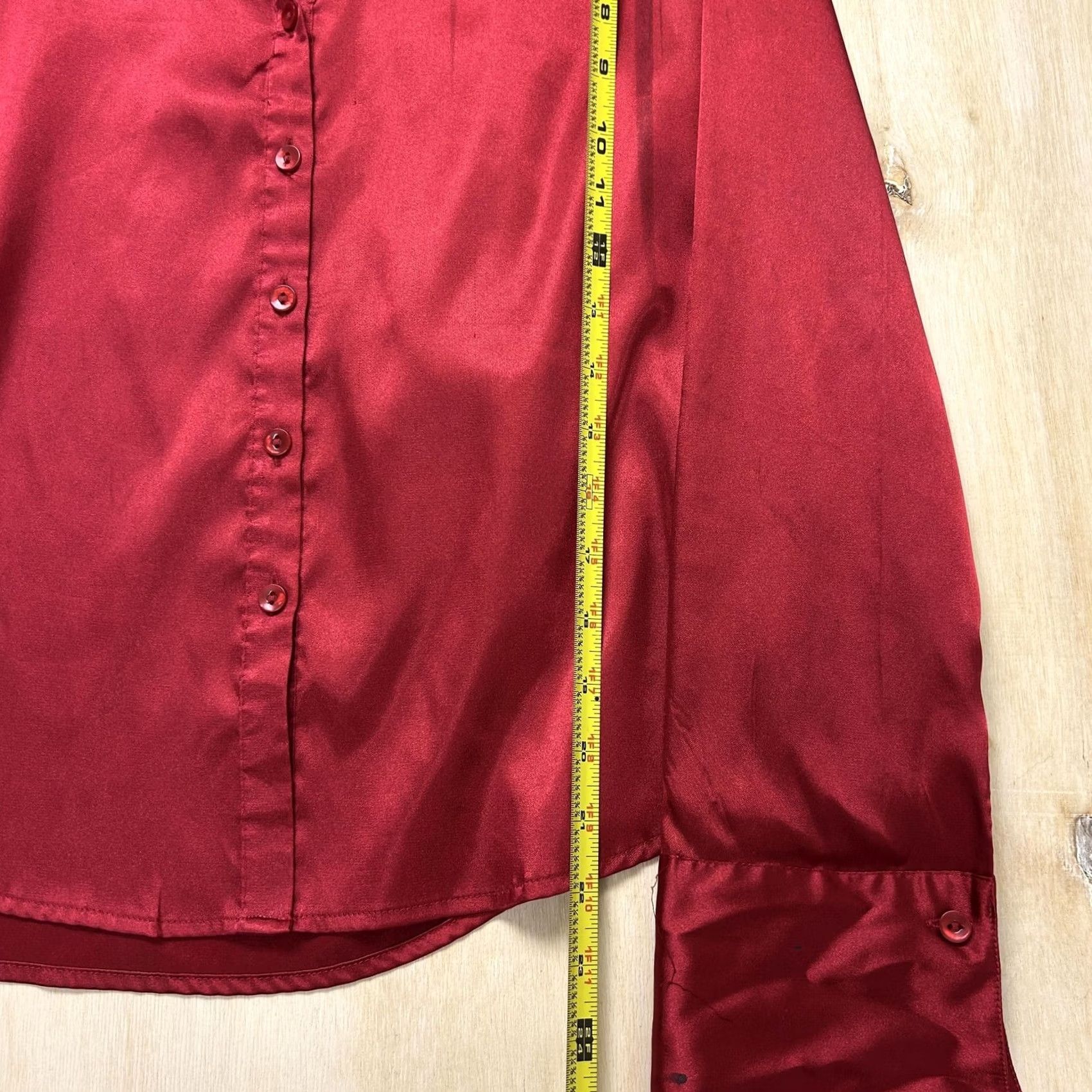 Vintage VINTAGE Anxiety Red Satin Button-Up Blouse Women XL Long Sleeve Collared Top Size XL / US 12-14 / IT 48-50 - 6 Thumbnail