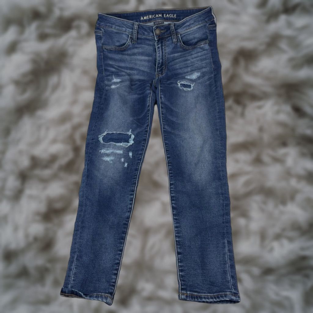 American Eagle Outfitters American Eagle Jeans Womens 6 Short Blue Super Stretch Jegging Distressed Size 28" / US 6 / IT 42 - 1 Thumbnail