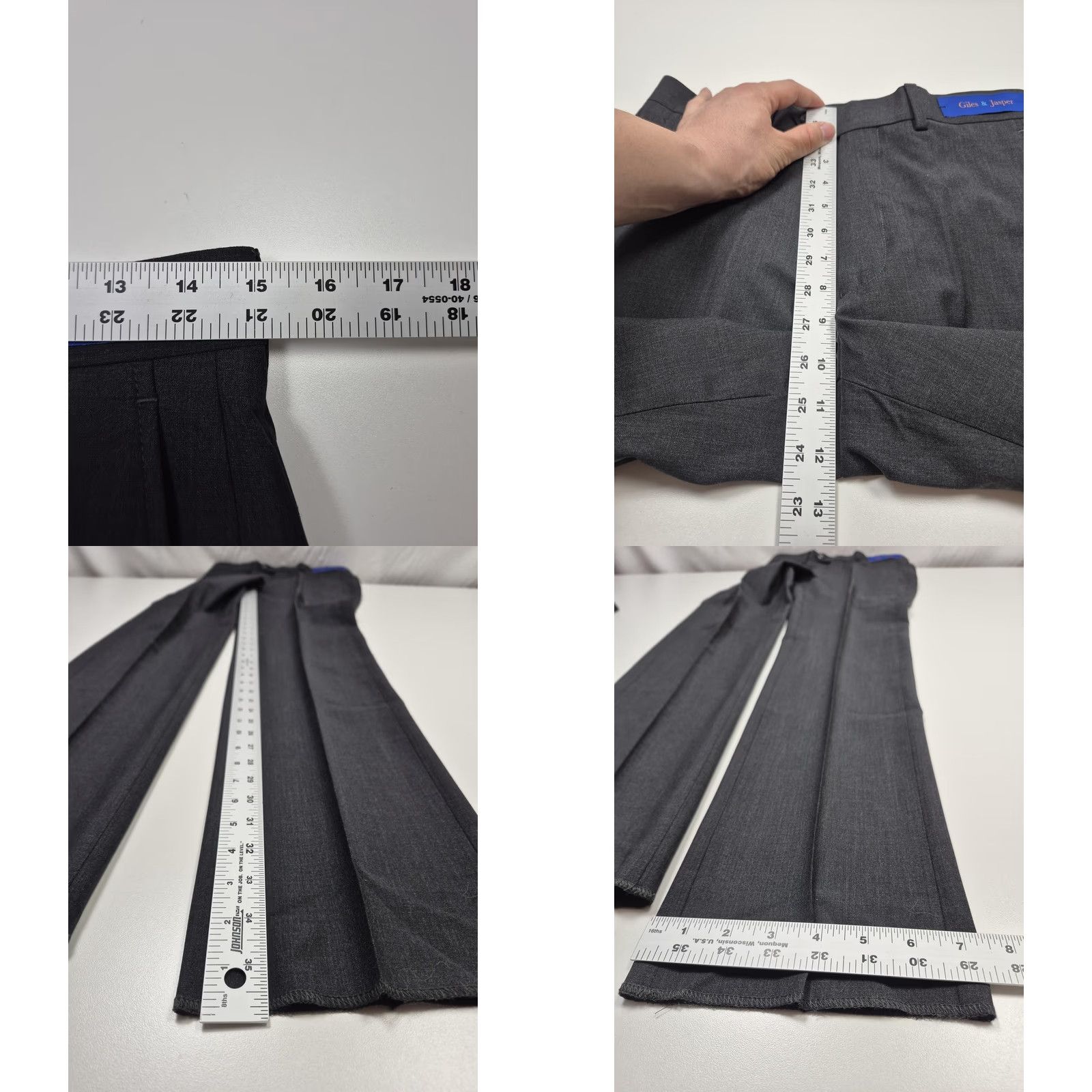 Vintage Giles & Jasper Dress Pants Mens 30x32 Gray Wool Stretch Flat Front NWT Modern Fit Straight Leg Button Closure Pockets Size US 30 / EU 46 - 8 Thumbnail
