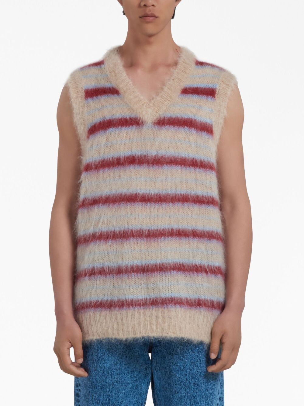Marni o1w1db10125 Striped Mohair-Blend Vest in Tan Size US M / EU 48-50 / 2 - 3 Thumbnail