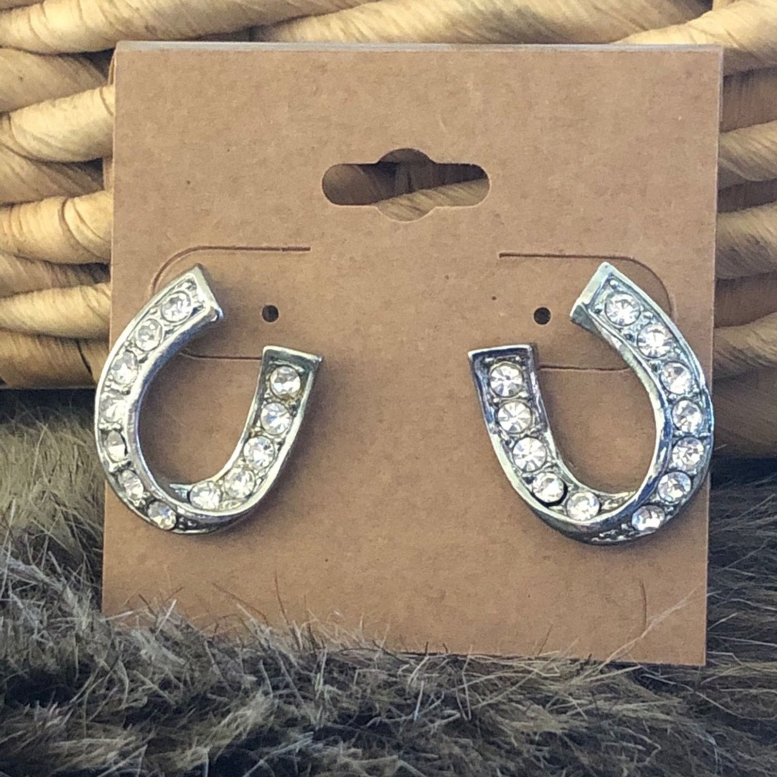 Jewelry Lucky Horseshoe Silver Tone Rhinestone Earrings, Women's