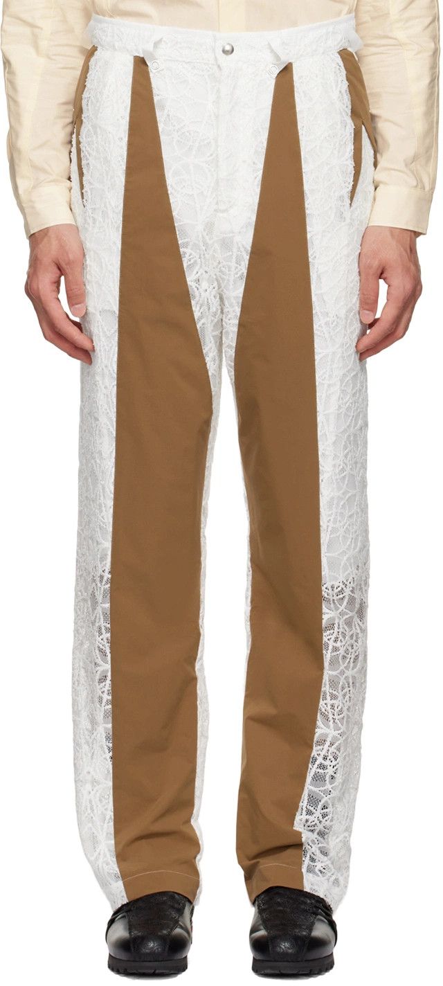 Kiko Kostadinov o1tko10426 Balla Paneled Lace Pants in White/Brown Size US 30 / EU 46 - 4 Thumbnail