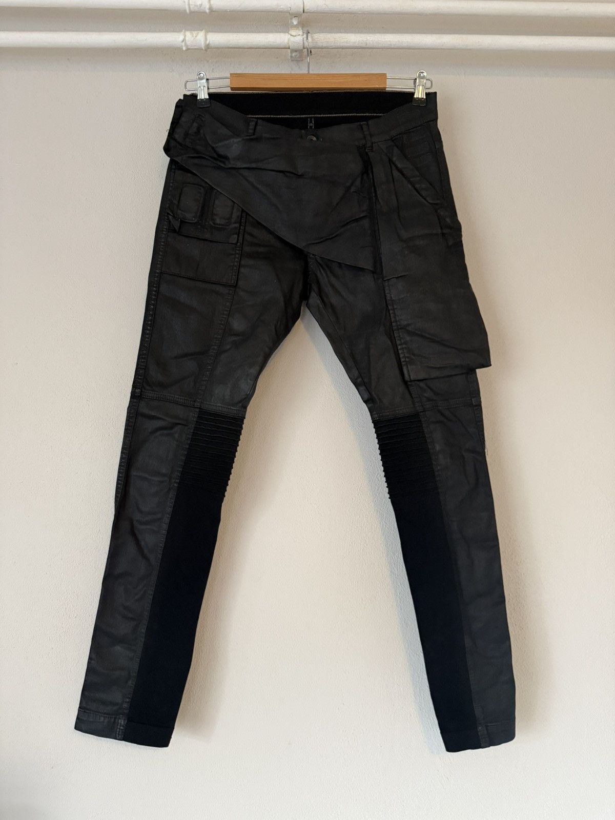 Rick Owens Black Coated Biker Cargo Pants