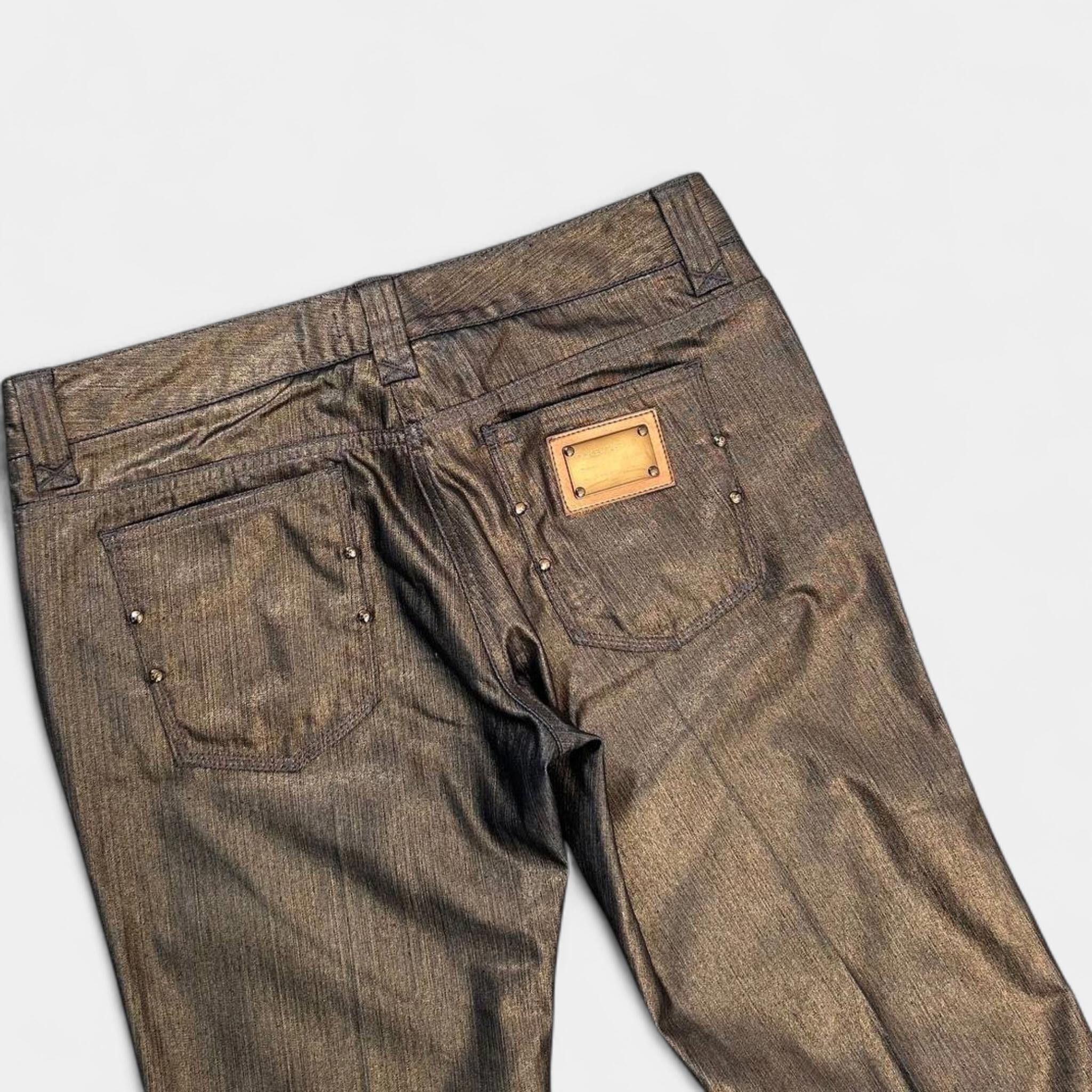 Dolce & Gabbana Dolce & Gabbana Metallic Gold Straight Leg Pants Size US 31 - 6 Thumbnail