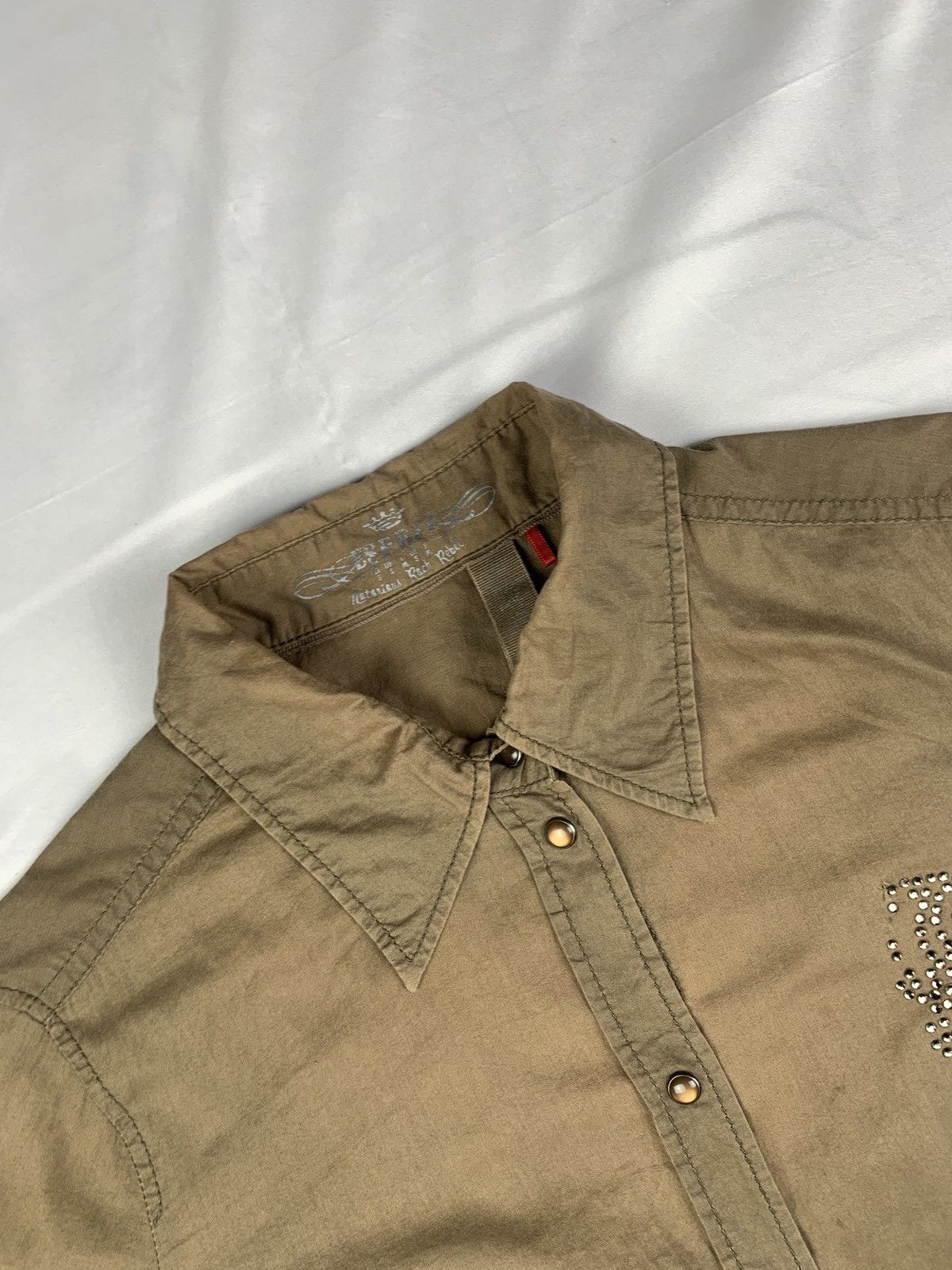 Esprit y2k Esprit Army Green Grunge Graphic Snap Button Shirt Size M / US 6-8 / IT 42-44 - 8 Thumbnail