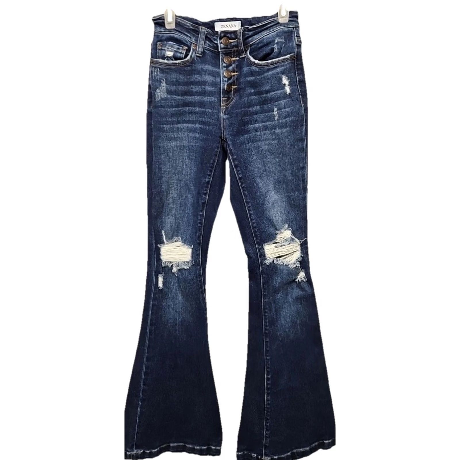Vintage Zenana Boot Cut Jeans Womens Size 24 Denim Stretch Distressed Mid Rise Blue 30 in Inseam Jeans Women`` Size 42" / US 20 - 2 Thumbnail