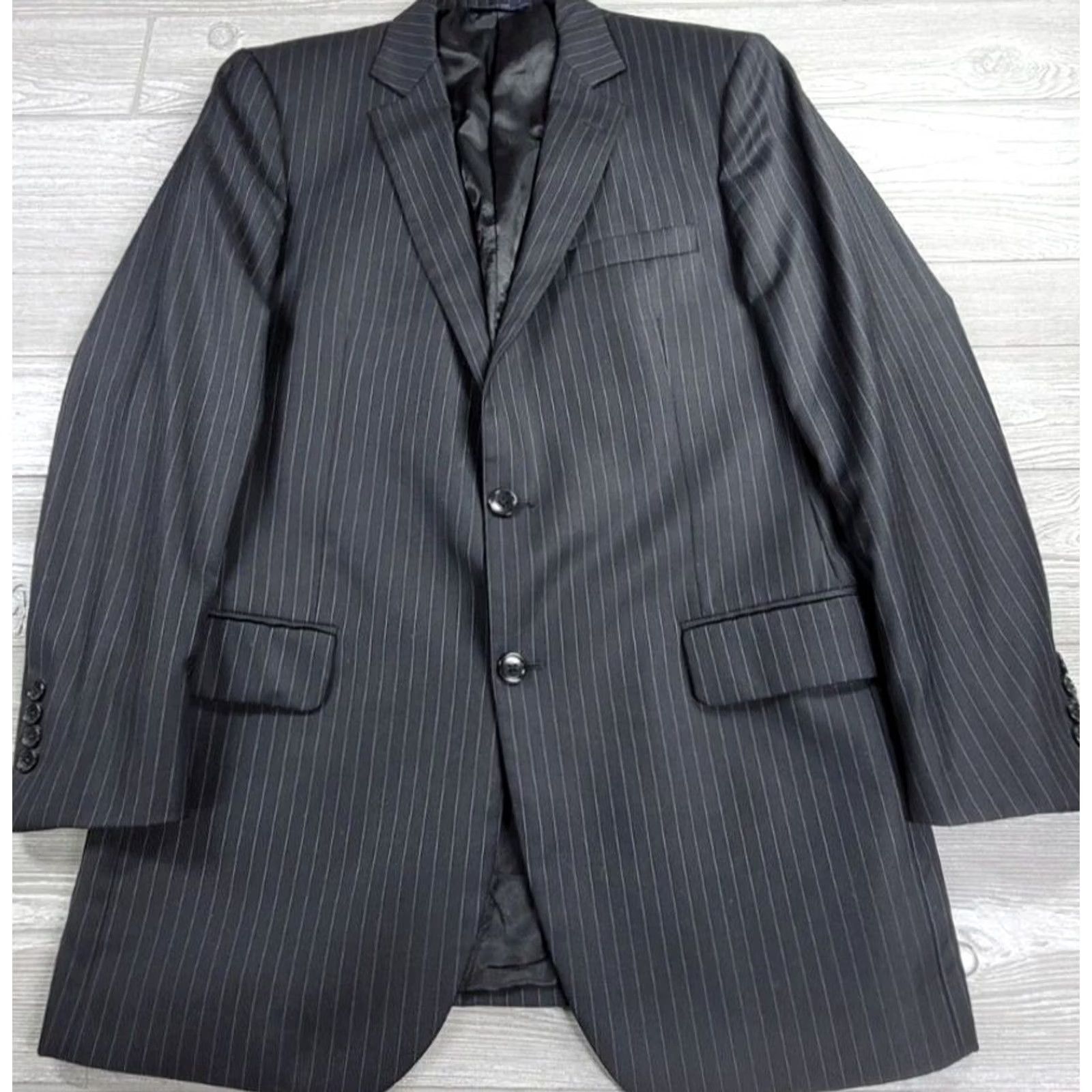 Brooks Brothers Brooks Brothers Fitzgerald Loro Piana Mens 41L Black Pin Stripe Blazer Italy Size 42R - 3 Thumbnail
