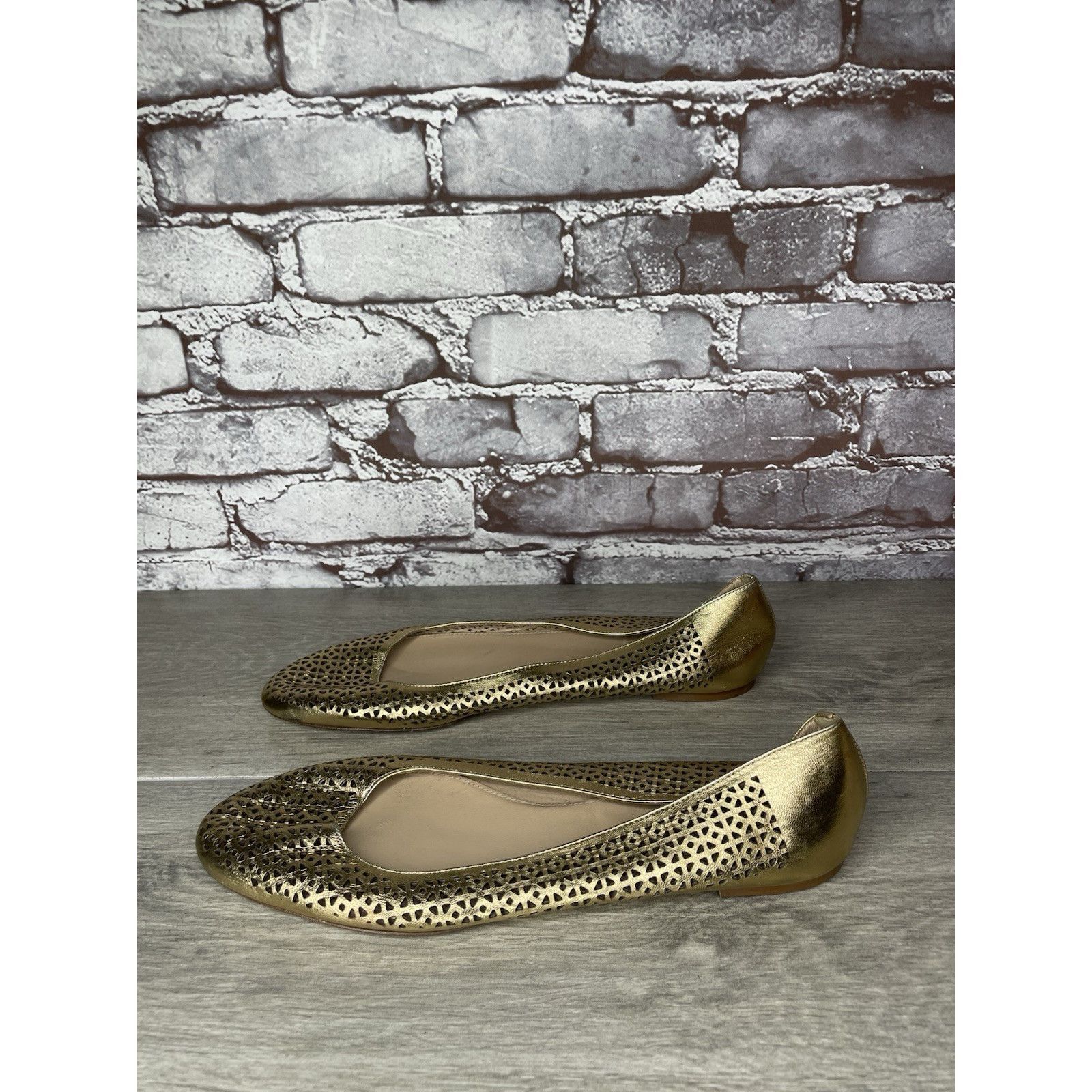J.Crew J.Crew Nora Metallic Gold Leather Perforated Ballet Flats Wo Size US 10 / IT 40 - 14 Thumbnail