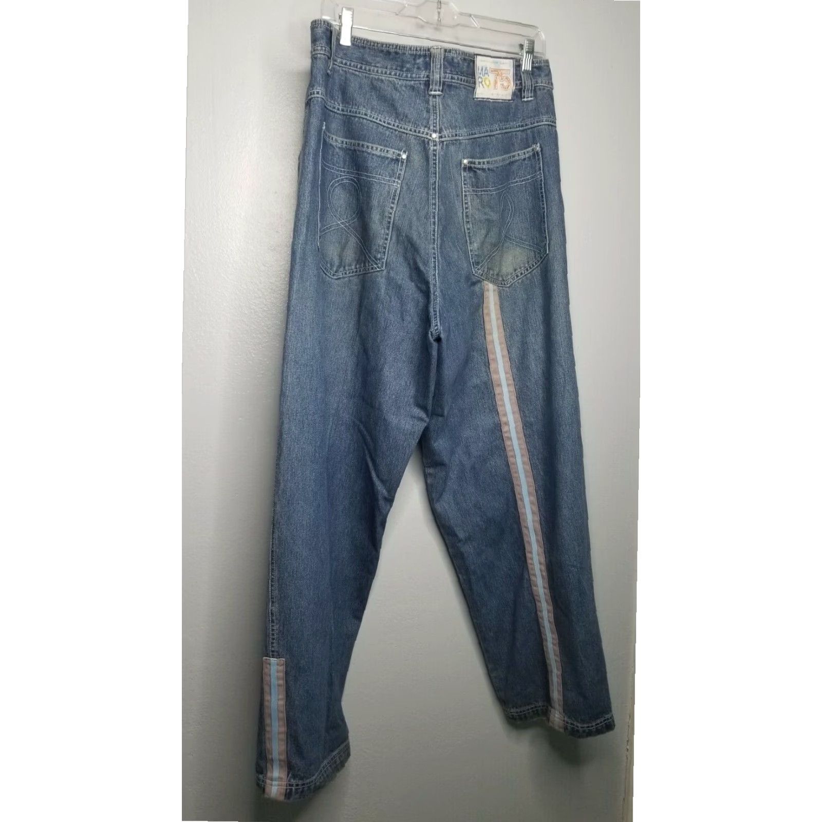 ARQ VINTAGE MARQ SEVENTY FIVE 90s Skater Stripe Baggy Jeans Mens 36x32 Blue Distressed Size US 36 / EU 52 - 5 Thumbnail