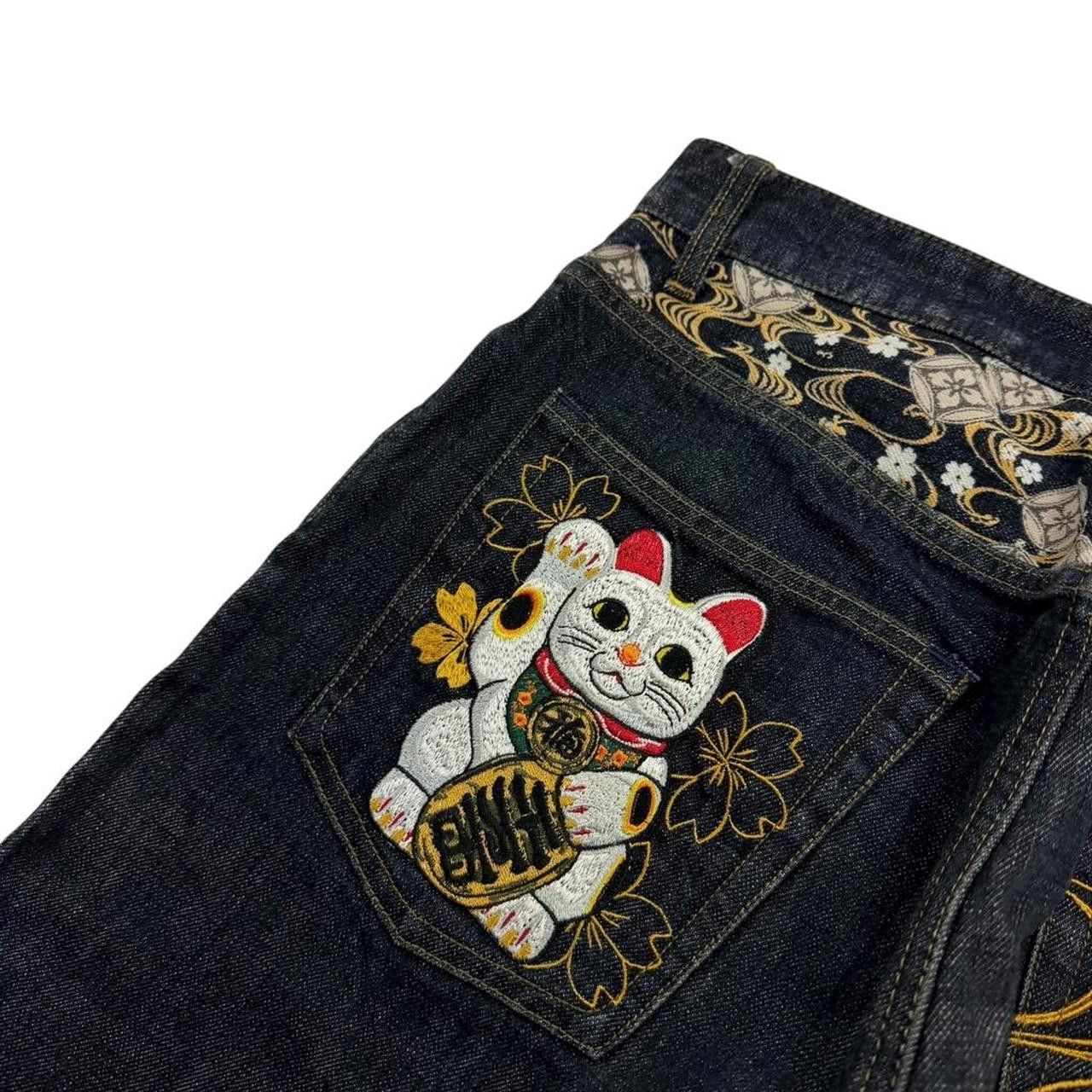 Karakuri Tamashii Karakuri Tamashii Embroidered Lucky Cat Denim Jeans Waist 34 Size US 34 / EU 50 - 3 Thumbnail