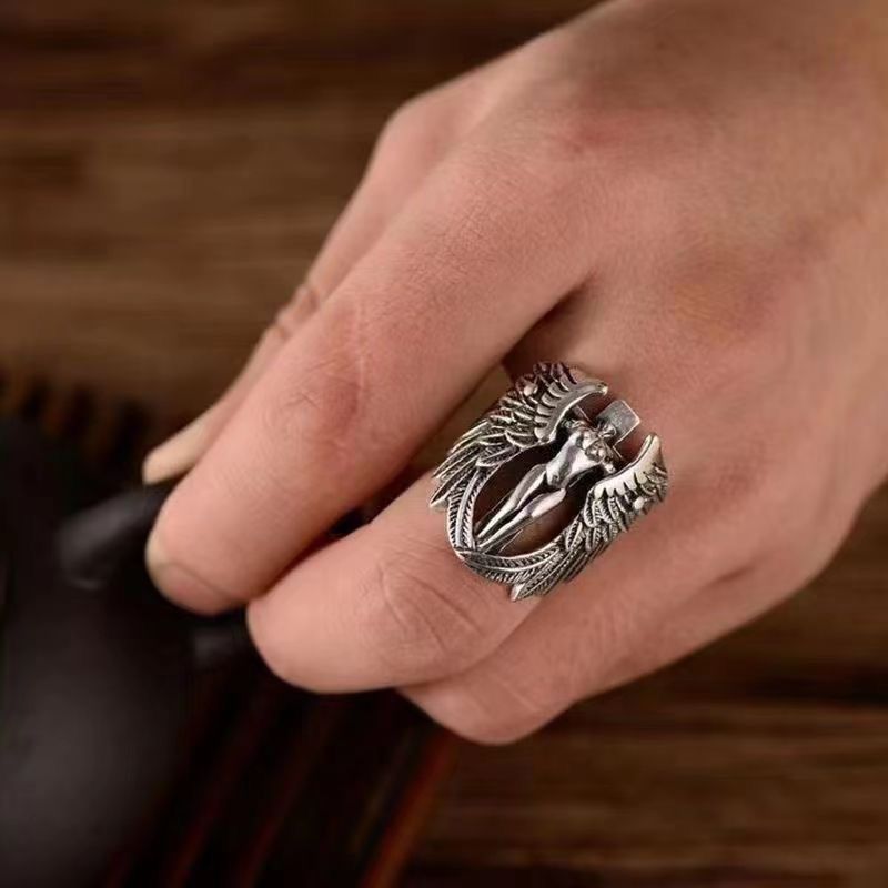 Other Vintage Hip-Hop Cross Angel Wing Ring – Adjustable Open Band Size ONE SIZE - 2 Thumbnail