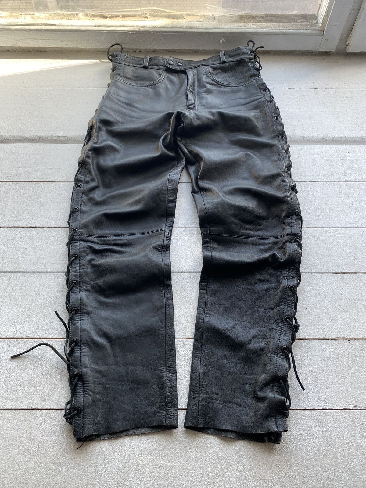 Japanese Brand 🔥VNTG OPIUM Biker Leather Owens Style Pants Rick Punk Rare Size US 32 / EU 48 - 14 Thumbnail