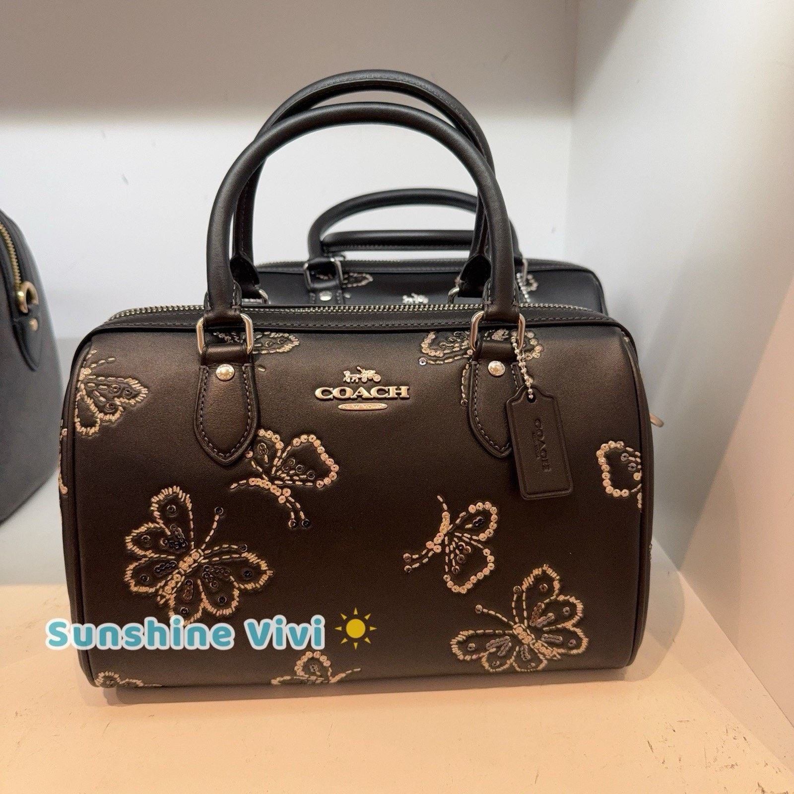 Coach NWT Coach Rowan Satchel Bag Butterfly CCK88 Black Silver Size ONE SIZE - 7 Thumbnail