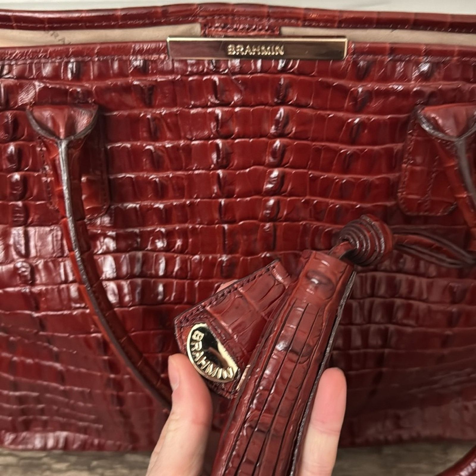 BRAHMIN Brahmin Large Red Leather Croc-Embossed Women's Bag Size ONE SIZE - 2 Thumbnail
