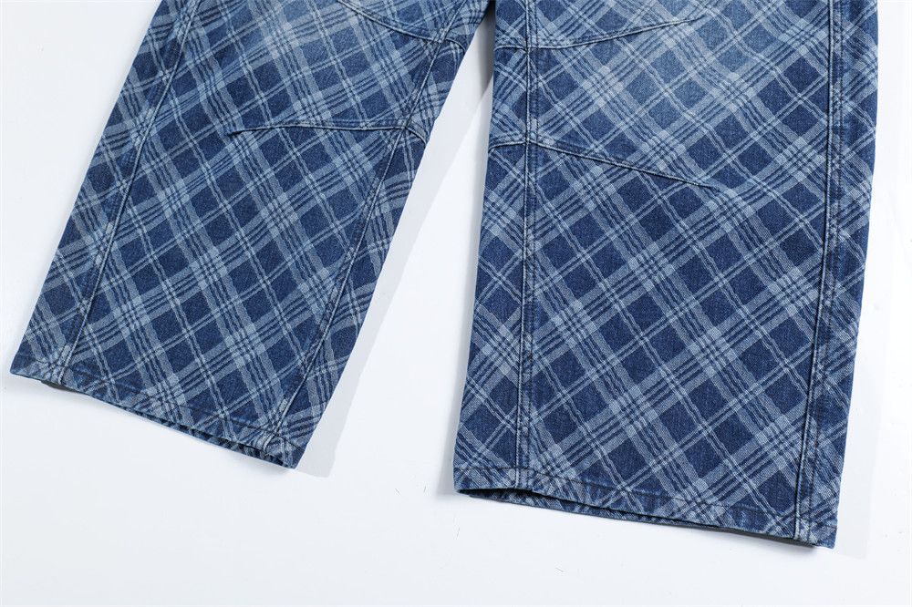 Jean Men's hip-hop distressed wide-leg embroidered plaid jeans Size US 32 / EU 48 - 6 Thumbnail